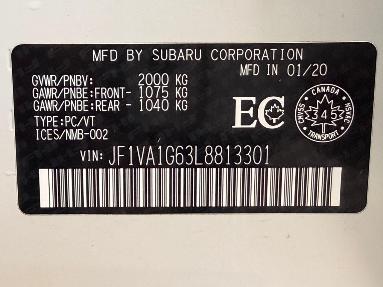 2020 Subaru WRX Sport TECH AWD+Roof+Leather+CLEAN CARFAX Photo