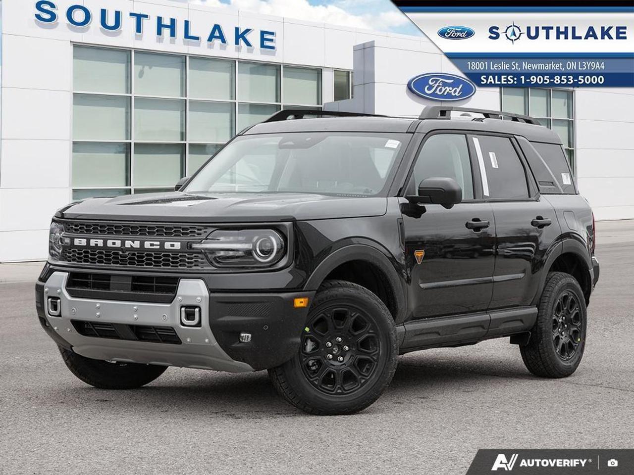 <p>Experience the power and versatility of the 2026 Ford Bronco Sport Badlands 4x4 in an alluring black finish. With a robust 4x4 drivetrain, this SUV ensures exceptional handling and stability across all terrains.</p><p>The exterior is not only captivating with its Shadow Black hue but also designed for practical adventures, featuring alloy wheels and a power moonroof. Inside, you'll find a refined interior with Dark Space Grey, leather-trimmed front sport contour bucket seats and ambient dove grey seat inserts accented with orchid yellow stitching. The 8-way power driver's seat and 6-way power front passenger's seat add an extra layer of customized comfort.</p><p>Technology in the Bronco Sport is cutting-edge, with an 8-speed SelectShift automatic transmission featuring paddle shifters and a Terrain Management System with 7 G.O.A.T Modes, making any drive seamless. Plus, experience superior audio with the B&O Sound System by Bang & Olufsen. Stay safe and connected with the latest driver assistance features like adaptive cruise control, lane assist, and a backup camera.</p><p>This SUV is perfect for adventure seekers who refuse to compromise on luxury or technology. For those looking to elevate their driving experience with features like a Wi-Fi hotspot, smart device integration, and more, contact Southlake Ford today to learn more about this impressive vehicle.</p> <p>Here at Southlake Ford we take great pains to make sure our inventory on our site is as up to date as possible so our stock availability is updated twice per day. We know you've spent hours researching your vehicle of choice so we want to make it as easy as possible once you've made your decision. If the vehicle is listed on on our website, it is either in stock, or in-transit and available. Vehicle ETA's can vary but we register the vehicle once you've purchased it so all programs/incentives are protected. </p><p>Now for the fun stuff! Southlake Ford is proud to be partnering with Overdrive Automotive for all of your aftermarket needs or modifications. Lift kits, tires, wheels, winches, you name it and we can get it done. See in store or on our social channels for more details or goto <a target=_blank rel=noopener noreferrer nofollow href=http://www.overdriveauto.com>www.overdriveauto.com</a> </p>