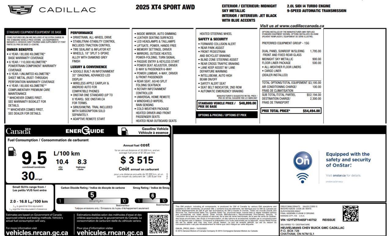 2025 Cadillac XT4 Sport Twin Panel Moonroof   Less than 3,000KM! Photo
