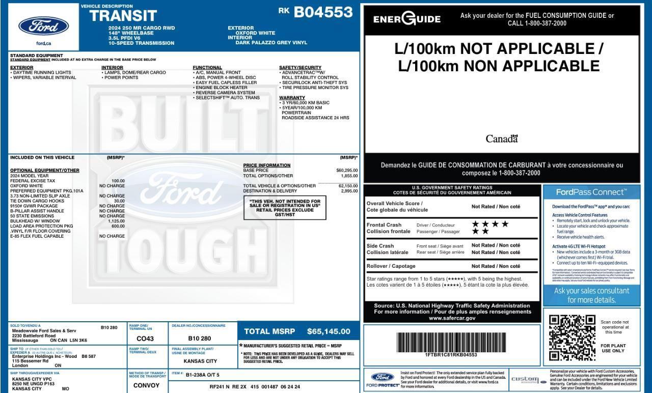 2024 Ford Transit Cargo Van Bulkhead w/Window   Load Area Protector Photo