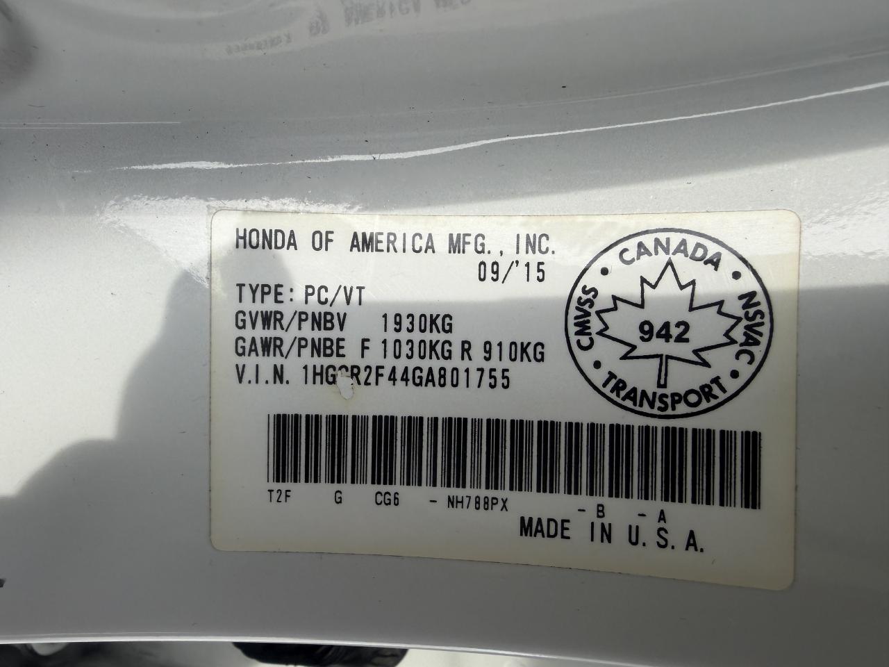 2016 Honda Accord Sedan 4dr I4 CVT LX w-Honda Sensing / ONE OWNER / MINT Photo