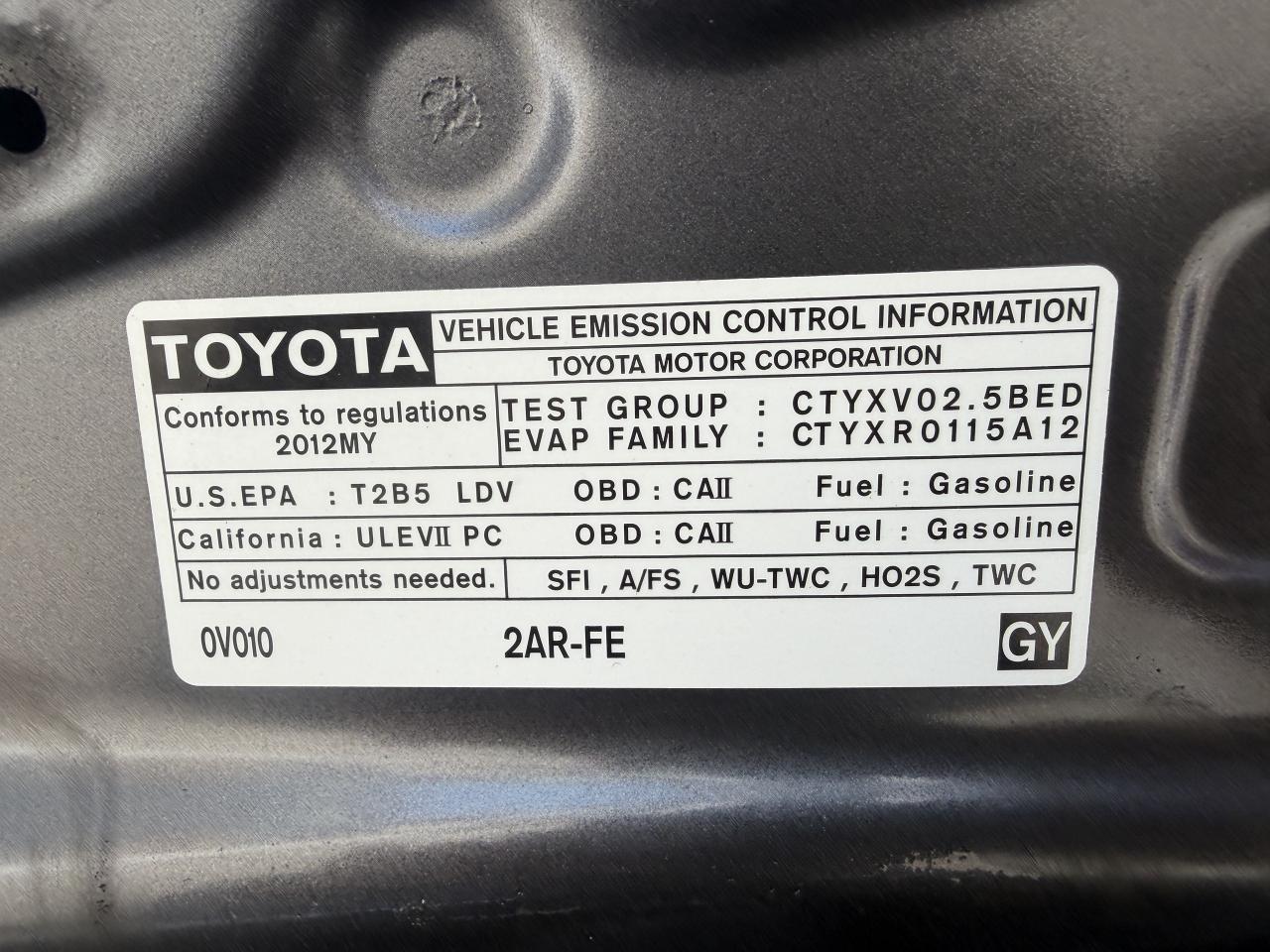 2012 Toyota Camry LE / AUTO / METICULOUSLY  MAINTAINED 129550 KMS !! Photo