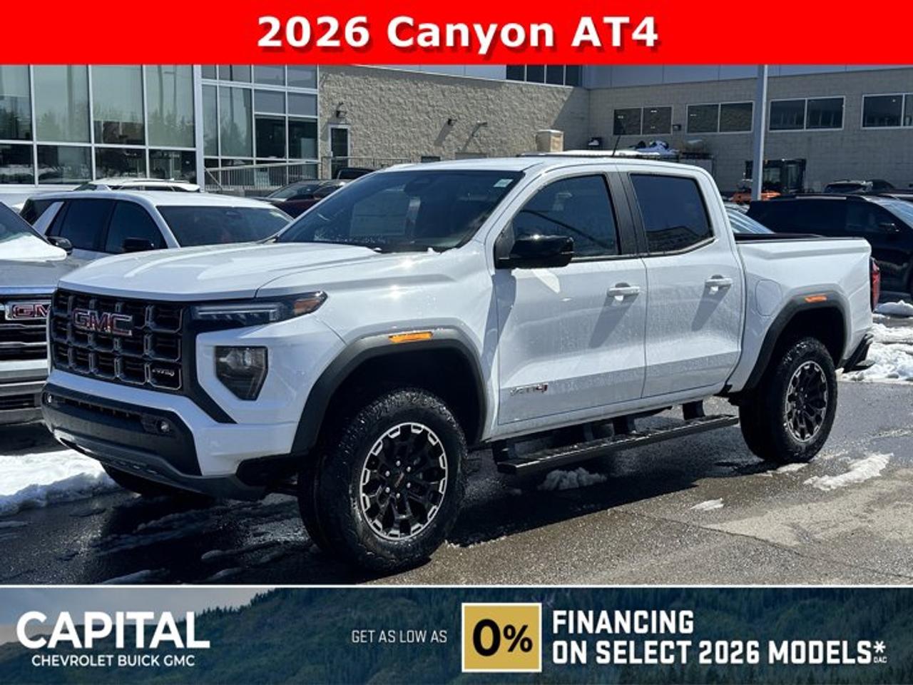 This GMC Canyon delivers a Turbocharged Gas I4 2.7L/ engine powering this Automatic transmission. TRANSMISSION, 8-SPEED AUTOMATIC, 8L80 (STD), SUMMIT WHITE, REAR AXLE, 3.42 RATIO.* This GMC Canyon Features the Following Options *LPO, CARGO TIE-DOWNS, (4) (dealer-installed), LPO, BLACK ASSIST STEP (dealer-installed), LPO, ALL-WEATHER FLOOR LINER, 1ST AND 2ND ROWS includes GMC logo, (dealer-installed), ENGINE, TURBOMAX (310 hp [231 kW] @ 5600 rpm, 430 lb-ft of torque [583 Nm] @ 3000 rpm) (STD), ENGINE BLOCK HEATER, BEDLINER, SPRAY-ON WITH GMC LOGO, AT4 PREFERRED EQUIPMENT GROUP includes standard equipment, 3 YEARS SIRIUSXM, Wireless Apple CarPlay/Wireless Android Auto, Windows, remote Express-Down, all windows.* Visit Us Today *Test drive this must-see, must-drive, must-own beauty today at Capital Chevrolet Buick GMC Inc., 13103 Lake Fraser Drive SE, Calgary, AB T2J 3H5.