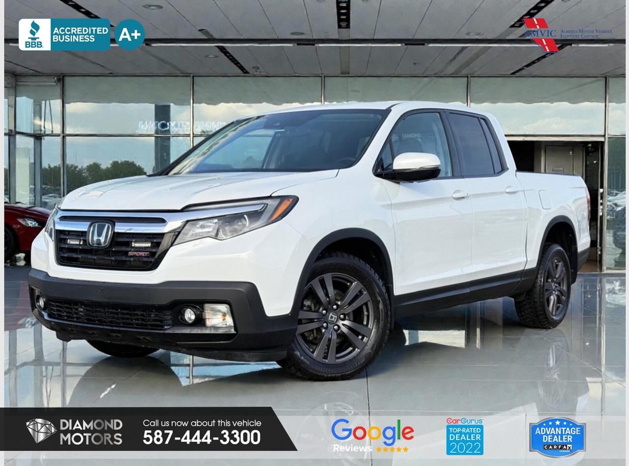 CLEARANCE PRICED  PRICED TO MOVE <br/> LIMITED TIME at Diamond Motors <br/> Drive away with a FREE 1-Year Warranty + low payments included at Listed Price. T&Cs Apply. <br/> 3.5L 6 CYLINDER ENGINE, AWD, SUNROOF, KEYLESS ENTRY, PUSH START, LANE ASSIST, REMOTE STARTER, DUAL CLIMATE CONTROL, ADAPTIVE CRUISE CONTROL, POWER SEATS, BLUETOOTH, BACKUP CAMERA, NAVIGATION, HEATED SEATS AND MUCH MORE!!!! <br/> <br/> <br/> Just Arrived 2019 Honda Ridgeline Sport AWD White has 179,021 KM on it. 3.5L 6 Cylinder Engine engine, All-Wheel Drive, Automatic transmission, 5 Seater passengers, on special price for $24,900.00. <br/> <br/> <br/> Book your appointment today for Test Drive. We offer contactless Test drives & Virtual Walkarounds. Stock Number: 25218 <br/> Disclosure: This vehicle was previously registered in BC. Vehicle has passed all required inspections in Alberta. <br/> At Diamond Motors, we are dedicated to providing you with an outstanding car-buying experience, offering quality pre-owned vehicles at prices that fit your budget. Our transparent and honest approach means you can expect straightforward guidance without any high-pressure sales tactics. We believe in building lasting relationships with our customers by offering personalized service tailored to your needs. From the moment you step onto our lot, our team is here to support you every step of the way, ensuring you leave confident in your decision. Trust, integrity, and customer satisfaction are the foundation of everything we do. <br/> <br/> <br/> Why choose us? <br/> <br/> Certified Pre-Owned Vehicles <br/> Family Owned & Operated <br/> Finance Available <br/> Extended Warranty <br/> Vehicles Priced to Sell <br/> No Pressure Environment <br/> Inspection & Carfax Report <br/> Professionally Detailed Vehicles <br/> Full Disclosure Guaranteed <br/> AMVIC Licensed <br/> BBB Accredited Business <br/> CarGurus Top-rated Dealer 2022 & 2024 <br/> <br/> <br/> Phone to schedule an appointment @ 587-444-3300 or simply browse our inventory online www.diamondmotors.ca or come and see us at our location at <br/> 3403 93 street NW, Edmonton, T6E 6A4 <br/> <br/> <br/> To view the rest of our inventory: <br/> www.diamondmotors.ca/inventory <br/> <br/> <br/> This dealership provides all required disclosures in accordance with AMVIC regulations. A completed Mechanical Fitness Assessment and its associated inspection work order will be supplied with every vehicle. A Carfax (or equivalent) vehicle history report will also be provided, including available information on previous damage, accident history, stolen or salvage status, and jurisdictional records. <br/> Customers are encouraged to review all vehicle features, options, and equipment for accuracy prior to purchase. <br/>