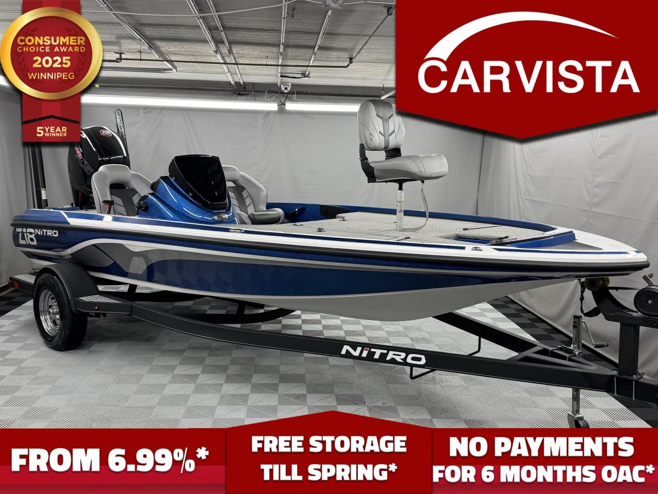 2019 NITRO Z18 - ONLY 15 HOURS!!!!

Hull / dimensions

Length: 18&rsquo; 8&rdquo;

Beam: 7&rsquo; 10&rdquo;

Bottom width: 6&rsquo; 3&rdquo;

Deadrise: 16&deg;

Draft: 15&rdquo;

Transom height: 22.5&rdquo;

Weights / capacities

Average dry weight (boat): 1,700 lbs

Fuel capacity: 40 gal

Person capacity: 4 persons (max person weight 550 lbs)

Max persons / motor / gear: 1,350 lbs

Livewell / fishing systems (platform specs)

Aft 30-gal Guardian&trade; livewell (divided, timed, aerated/recirc/pump-out)

Oversized lockable bow rod storage for rods up to 8&rsquo;



Options & key equipment on this boat 

150HP Mercury Pro XS outboard (high-output 150 class)

Dual Power-Pole shallow-water anchors (premium boat-positioning for shallow flats/shoreline fishing; capability depends on model/length)

Factory matched NITRO trailer (custom-fit package trailer; many Z18 packages include features like swing-away tongue and long-life hub system&mdash;verify on this specific trailer)



If you&rsquo;re shopping for a tournament-capable bass boat that&rsquo;s big on fishability but still easy to tow and store, this 2019 NITRO Z18 checks the right boxes. The Z18 platform is known for its balanced hull design with a 16&deg; deadrise, a wide footprint, and the kind of stability anglers appreciate when you&rsquo;ve got two people moving around on the decks.

Power comes from a 150HP Mercury Pro XS, delivering strong acceleration and efficient performance for long days of running spots, idling pockets, and cruising back to the ramp.

The standout upgrade here is the dual Power-Pole anchor setup&mdash;a serious advantage in shallow water when you want to stop instantly, hold your position quietly, and make repeat casts without constantly correcting with the trolling motor. Whether you&rsquo;re pitching docks, working reeds, or setting up on windy shorelines, dual anchors help you fish cleaner, faster, and more precisely.

On the fishing side, the Z18 platform brings a purpose-built layout with big, lockable rod storage (up to 8&rsquo; rods) and a 30-gallon divided livewell designed to keep fish healthy from first cast to weigh-in. With a 40-gallon fuel tank, it&rsquo;s also ready for full-day runs without constantly watching the gauge.

Transport is simple thanks to the factory matched trailer, giving you a clean, package-style setup that&rsquo;s made to fit the boat properly for loading, towing, and storage.



A sharp, turn-key 2019 NITRO Z18 powered by a 150HP Mercury Pro XS, upgraded with dual Power-Pole anchors, and paired with the factory matched trailer&mdash;a highly capable bass package for anglers who want stable decks, smart storage, and shallow-water boat control that truly upgrades your fishing.

Come see why Carvista has been the Consumer Choice Award Winner for 5 consecutive years! 2021, 2022, 2023, 2024 and 2025! Dont play the waiting game, our units are instock, no pre-order necessary!! See for yourself why Carvista has won this prestigious award and continues to serve its community. Carvista Approved! Carvista Approved! Our BoatVista package includes a complete inspection of your boat that includes an engine run up and test of the general systems of the unit! We pride ourselves in providing the highest quality marine products possible, and include a rigorous detail to ensure you get the cleanest unit around. 

Prices and payments exclude GST OR PST 

Carvista Inc. 

Dealer Permit # 1211 

Category: Used Boat

Units may not be exactly as shown, please verify all details with a sales person.