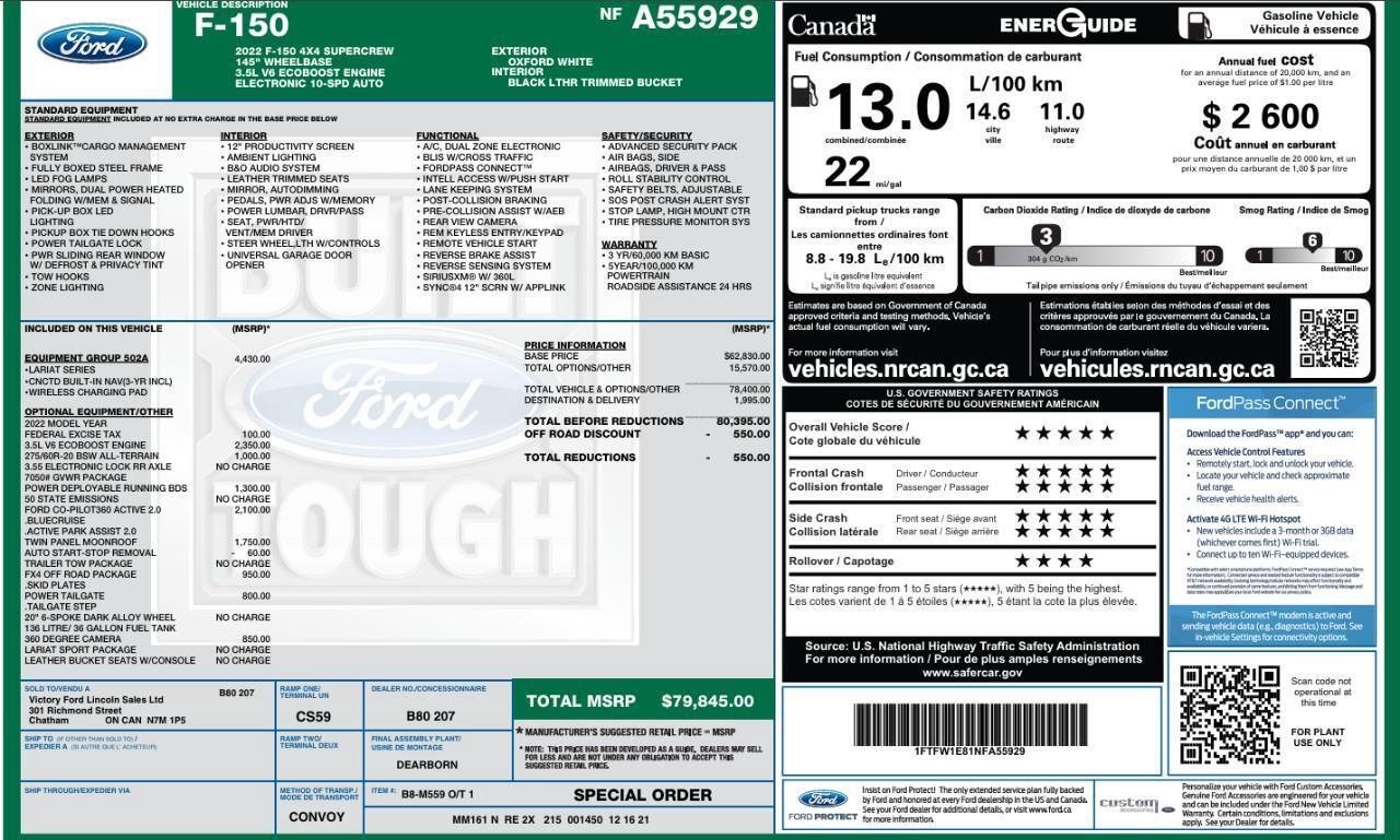 2022 Ford F-150 Lariat Twin Panel Moonroof   3.5L EcoBoost Photo