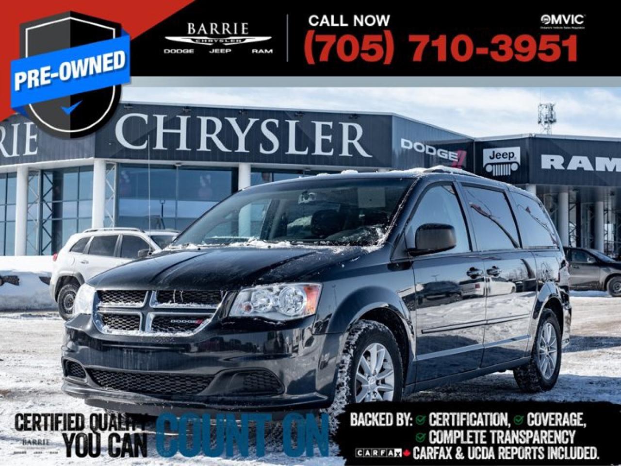 CARFAX Canada No Reported AccidentsThis vehicle is certified. You can trust that each certified vehicle goes through a 150-point inspection by our factory-trained master technicians. Our requirements exceed the provincial regulations of safety standards.With every detail disclosed and every standard met, confidence comes standard.Verified Vehicle History: CarFAX and UCDA reports included.Certified & Serviced: Oil, filters, and wipers replaced before delivery.Warranty You Can Trust: Up to 8 years or 200,000 KM of coverage.Finance Made Simple: Competitive rates for all credit profiles.Easy Exchange Program: Return within 7 days or 500 KM.Thank you for choosing Barrie Chrysler Dodge Jeep Ram, where the easy car-buying experience is all about you! Visit our expansive 50-car indoor showroom and view the hundreds of vehicles available, both on-site and off-site. We are located right in the heart of Barrie, on Dunlop St W, just off of Highway 400. - 395 Dunlop St W, Barrie, ON.We pay cash for cars, even if you dont buy one from us!Brilliant Black Crystal Pearlcoat 2016 Dodge Grand Caravan SXT 4D Passenger Van Pentastar 3.6L V6 VVT 6-Speed Automatic FWDWe utilize real-time third-party software to price our vehicles, ensuring they align with the daily average market price. For that reason, our vehicles are priced competitively.We have over 100 pre-owned vehicles available onsite, with extra off-site inventory available at all times. Prices are plus HST and licensing fee.