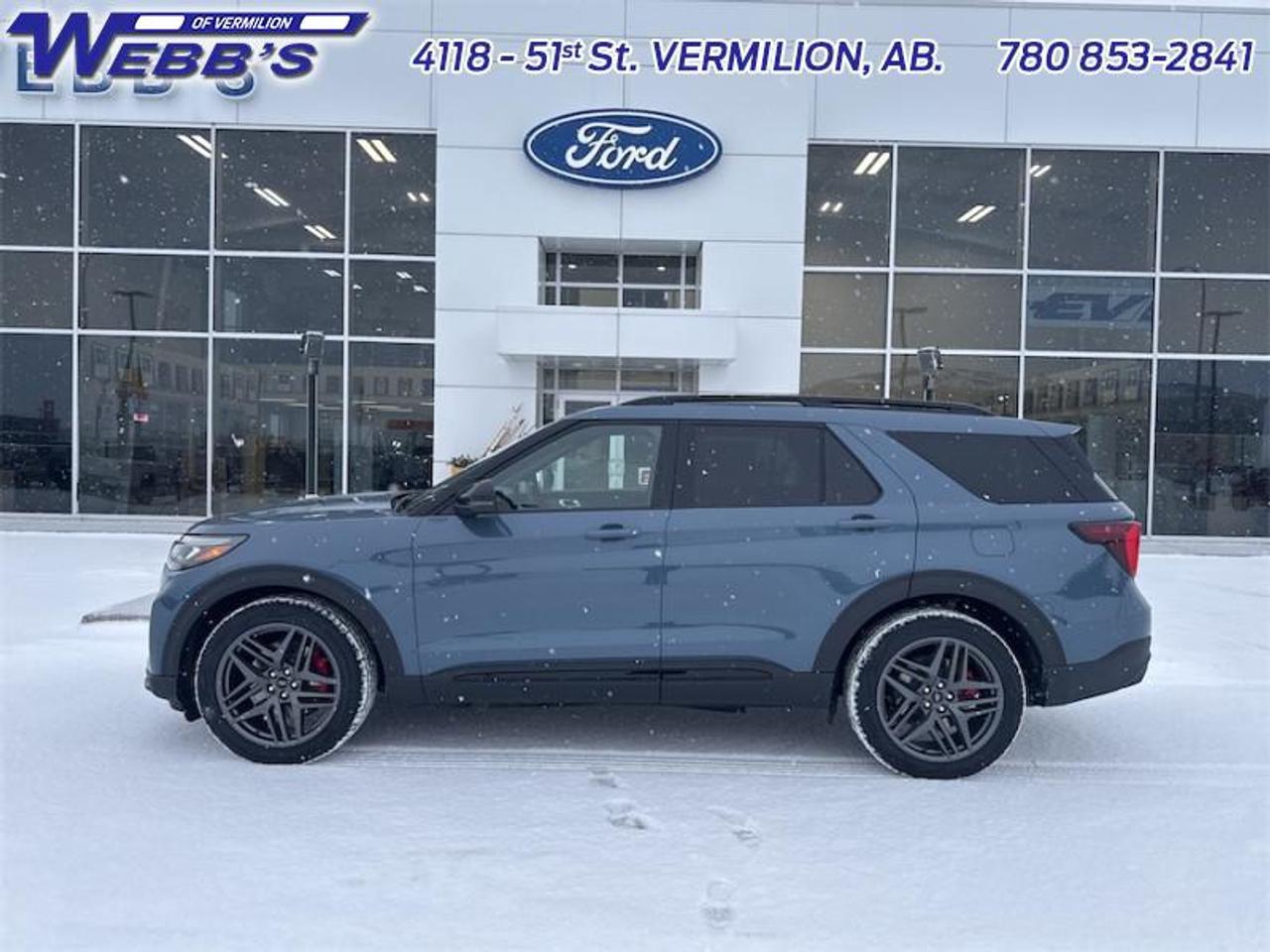 <b>Sport Suspension,  Sunroof,  Cooled Seats,  BlueCruise,  Navigation!</b><br> <br> <br> <br>Treat your family to refined luxury and comfort in this capable 2026 Ford Explorer. <br> <br>This Ford Explorer is the ultimate lifestyle vehicle with plenty of style and space for all of your passengers and cargo. It has the hauling capabilities of a midsize SUV combined with strong off-road capabilities. Whether your next family adventure is to the grocery store or over a high mountain pass, the Ford Explorer was built to get you there with ease.<br> <br>This Vapor Blue Metallic SUV has a 10 Speed Automatic transmission and is powered by a 400HP 3.0L V6 Cylinder Engine. <br> <br> Our Explorers trim level is ST. This range-topping Explorer ST rewards you with sport-tuned suspension, a dual-panel sunroof and cooled front seats, as well as BlueCruise 1.2, inbuilt navigation, Bang & Olufsen audio, an aerial view camera system and a heated steering wheel. Also standard include 21 aluminum wheels, FordPass Connect 5G mobile hotspot internet access, adaptive cruise control, smart device remote engine start, and a power liftgate for rear cargo access. On the inside, occupants are treated to leather upholstery, voice-activated dual-zone climate control, and a 13.2-inch infotainment screen with wireless Apple CarPlay and Android Auto. Safety features also include lane keep assist with lane departure warning, collision mitigation, automatic emergency braking, evasion assist, and rear parking sensors. This vehicle has been upgraded with the following features: Sport Suspension, Sunroof, Cooled Seats, BlueCruise, Navigation, B&O Audio, 360 Camera.<br><br> View the original window sticker for this vehicle with this url <b><a href=http://www.windowsticker.forddirect.com/windowsticker.pdf?vin=1FMWK8GC9TGA83535 target=_blank>http://www.windowsticker.forddirect.com/windowsticker.pdf?vin=1FMWK8GC9TGA83535</a></b>.<br> <br>To apply right now for financing use this link: <a href=https://www.webbsford.com/financing/ target=_blank>https://www.webbsford.com/financing/</a><br><br> <br/>    3.49% financing for 84 months. <br> Buy this vehicle now for the lowest bi-weekly payment of <b>$489.80</b> with $0 down for 84 months @ 3.49% APR O.A.C. ( taxes included, $199 documentation fee   / Total cost of borrowing $10101   ).  Incentives expire 2026-04-30.  See dealer for details. <br> <br>Webbs Ford is located at 4118 - 51st Street in beautiful Vermilion, AB. <br/>We offer superior sales and service for our valued customers and are committed to serving our friends and clients with the best services possible. If you are looking to set up a test drive in one of our new Fords or looking to inquire about financing options, please call (780) 853-2841 and speak to one of our professional staff members today.   Vehicle pricing offer shown expires 2026-04-30.  o~o