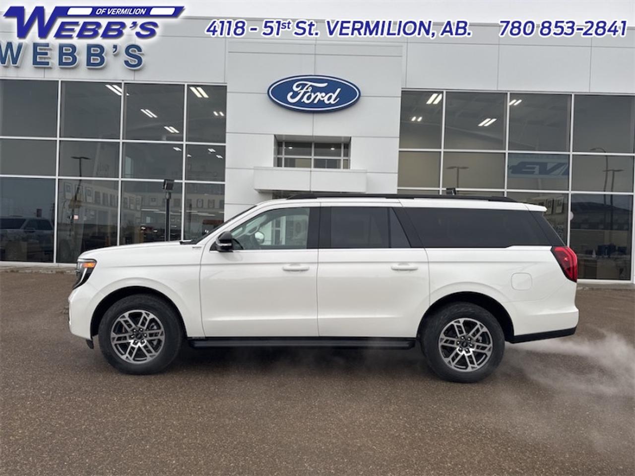 <b>Ford Co-Pilot360 Assist +!</b><br> <br> The 2026 Ford Expedition blends strength, sophistication and modern utility into one distinctive SUV built to serve any mission.<br> <br>The 2026 Ford Expedition combines full-size capability, modern technology and versatile design to support whatever your day demands. Inside, the cabin features premium materials, thoughtful layout and seating built for comfort and convenience on every ride. With its confident presence, intelligent features and Fords reputation for capability, the Expedition delivers a luxury-level experience in an SUV built to go the distance.<br> <br>This Star White Metallic Tri-Coat SUV has a 10 Speed Automatic transmission and is powered by a 400HP 3.5L V6 Cylinder Engine. <br> <br> Our Expeditions trim level is Active Max. This full-size SUV blends impressive towing capability and advanced trailer assist features with luxurious comfort for up to eight passengers, featuring power-folding third-row seats, tri-zone climate control, heated and ventilated front captains chairs, a heated leather-wrapped steering wheel, and ambient interior lighting. Its connected cabin offers SYNC with Google integration, Apple CarPlay, Android Auto, wireless charging, and a premium sound system to enhance every drive. Safety is elevated with adaptive cruise control, lane-keeping assist, blind-spot monitoring, pre-collision assist, a 360° camera system, and reverse brake assist for confident handling on every journey. This vehicle has been upgraded with the following features: Ford Co-Pilot360 Assist +.<br><br> View the original window sticker for this vehicle with this url <b><a href=http://www.windowsticker.forddirect.com/windowsticker.pdf?vin=1FMJK1J82TEA13795 target=_blank>http://www.windowsticker.forddirect.com/windowsticker.pdf?vin=1FMJK1J82TEA13795</a></b>.<br> <br>To apply right now for financing use this link: <a href=https://www.webbsford.com/financing/ target=_blank>https://www.webbsford.com/financing/</a><br> <br/>5.49% financing for 84 months. <br> Buy this vehicle now for the lowest bi-weekly payment of <b>$678.02</b> with $0 down for 84 months @ 5.49% APR O.A.C. ( taxes included, $199 documentation fee / Total cost of borrowing $21033 ). Incentives expire 2026-06-30. See dealer for details. <br><br>Webbs Ford is located at 4118 - 51st Street in beautiful Vermilion, AB. <br/>We offer superior sales and service for our valued customers and are committed to serving our friends and clients with the best services possible. If you are looking to set up a test drive in one of our new Fords or looking to inquire about financing options, please call (780) 853-2841 and speak to one of our professional staff members today.   Vehicle pricing offer shown expires 2026-06-30.  o~o
