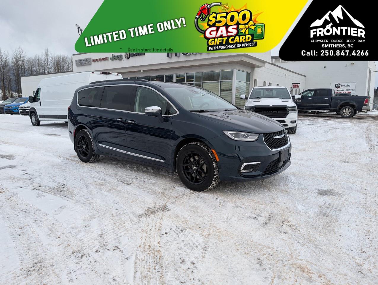 <p>The 2022 Chrysler Pacifica Limited AWD delivers premium comfort, advanced technology, and year-round confidence in a versatile family-focused minivan.</p><p>Powered by a 3.6L Pentastar VVT V6 engine with Stop/Start technology and paired with an automatic transmission, this Pacifica offers smooth performance and confident all-wheel drive capability. Whether you're navigating city streets or heading out on a highway trip, its built to keep everyone comfortable.</p><p>Inside, the Limited trim surrounds you with upscale touches including Nappa leather-faced front ventilated bucket seats, heated front and second-row seats, a heated steering wheel, and tri-zone automatic climate control. The spacious interior features second- and third-row Stow n Go seating, second-row in-floor storage bins, and a power liftgate for everyday practicality.</p><p>Technology highlights include the Uconnect 5 NAV system with a 10.1-inch touchscreen display, Apple CarPlay, Google Android Auto, SiriusXM with 360L, a 7-inch customizable in-cluster display, wireless charging pad, and a premium harman/kardon sound system with subwoofer. The available Uconnect Theater Family Group adds rear-seat entertainment features to keep passengers engaged on longer drives.</p><p>Safety and driver-assist features include Adaptive Cruise Control with Stop and Go, Forward Collision Warning with Active Braking, Blind-Spot Monitoring with Rear Cross-Path Detection, Park-Sense Front and Rear Park Assist, Parallel and Perpendicular Park Assist, Lane Departure Warning with Lane Keep Assist, and a 360 Surround-View Camera.</p><p>With refined styling, premium interior appointments, and versatile AWD capability, the 2022 Chrysler Pacifica Limited is ready for busy family life and road trips alike.</p><p>Please confirm all vehicle details and available features with our sales team, and start the buying process today at Frontier Chrysler Dodge Jeep Ram Ltd.</p>