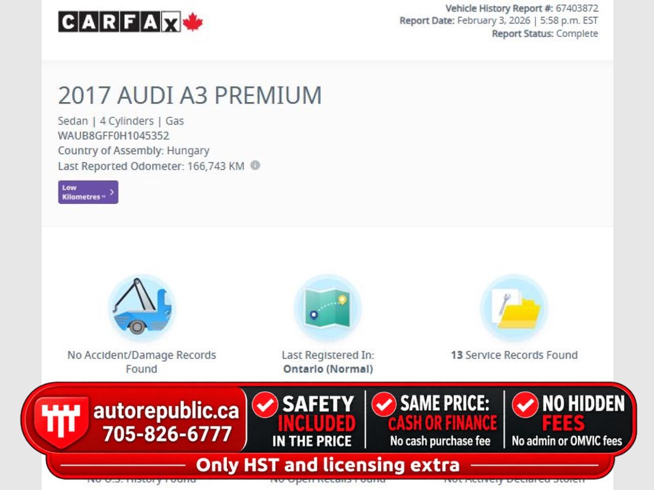 2017 Audi A3 Premium Quattro Certified No Accidents Photo