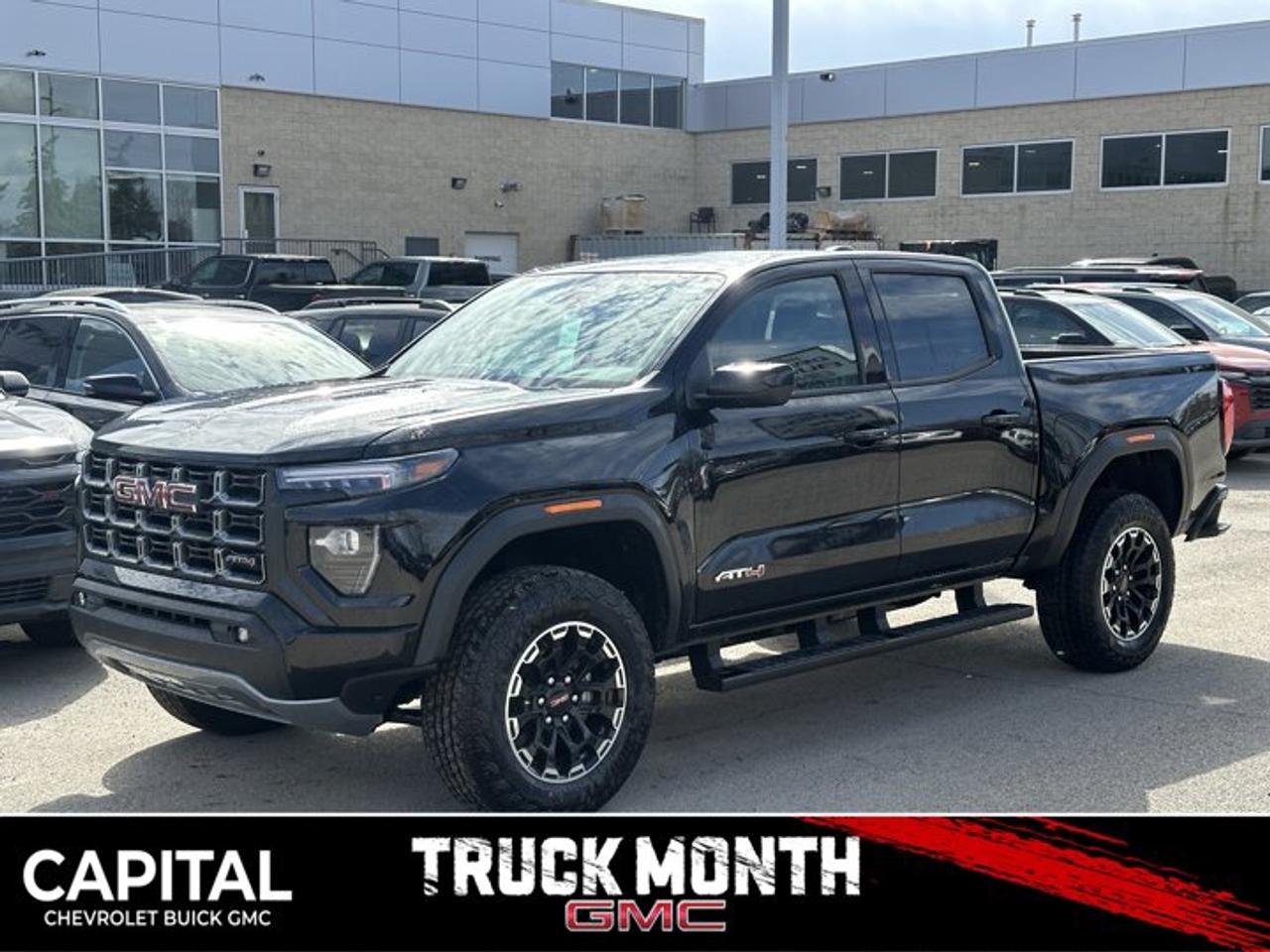 This GMC Canyon boasts a Turbocharged Gas I4 2.7L/ engine powering this Automatic transmission. TRANSMISSION, 8-SPEED AUTOMATIC, 8L80 (STD), REAR AXLE, 3.42 RATIO, ONYX BLACK.* This GMC Canyon Features the Following Options *LPO, CARGO TIE-DOWNS, (4) (dealer-installed), LPO, BLACK ASSIST STEP (dealer-installed), LPO, ALL-WEATHER FLOOR LINER, 1ST AND 2ND ROWS includes GMC logo, (dealer-installed), ENGINE, TURBOMAX (310 hp [231 kW] @ 5600 rpm, 430 lb-ft of torque [583 Nm] @ 3000 rpm) (STD), ENGINE BLOCK HEATER, BEDLINER, SPRAY-ON WITH GMC LOGO, AT4 PREFERRED EQUIPMENT GROUP includes standard equipment, 3 YEARS SIRIUSXM, Wireless Apple CarPlay/Wireless Android Auto, Windows, remote Express-Down, all windows.* Visit Us Today *Stop by Capital Chevrolet Buick GMC Inc. located at 13103 Lake Fraser Drive SE, Calgary, AB T2J 3H5 for a quick visit and a great vehicle!