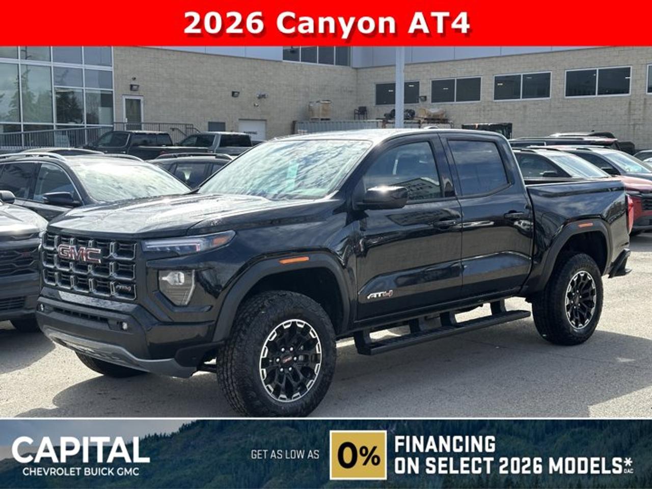 This GMC Canyon boasts a Turbocharged Gas I4 2.7L/ engine powering this Automatic transmission. TRANSMISSION, 8-SPEED AUTOMATIC, 8L80 (STD), REAR AXLE, 3.42 RATIO, ONYX BLACK.* This GMC Canyon Features the Following Options *LPO, CARGO TIE-DOWNS, (4) (dealer-installed), LPO, BLACK ASSIST STEP (dealer-installed), LPO, ALL-WEATHER FLOOR LINER, 1ST AND 2ND ROWS includes GMC logo, (dealer-installed), ENGINE, TURBOMAX (310 hp [231 kW] @ 5600 rpm, 430 lb-ft of torque [583 Nm] @ 3000 rpm) (STD), ENGINE BLOCK HEATER, BEDLINER, SPRAY-ON WITH GMC LOGO, AT4 PREFERRED EQUIPMENT GROUP includes standard equipment, 3 YEARS SIRIUSXM, Wireless Apple CarPlay/Wireless Android Auto, Windows, remote Express-Down, all windows.* Visit Us Today *Stop by Capital Chevrolet Buick GMC Inc. located at 13103 Lake Fraser Drive SE, Calgary, AB T2J 3H5 for a quick visit and a great vehicle!