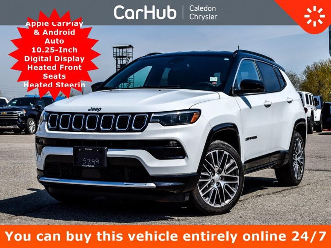 Great PriceNo Accidents,Certified Pre-Owned,<p>This Jeep Compass Limited 4x4 boasts a Intercooled Turbo Regular Unleaded I-4 2.0 L/122 engine powering this Automatic transmission. Our advertised prices are for consumers (i.e. end users) only.</p><p>This vehicle is in excellent condition and has passed a multi point inspection. Vehicle detailed.</p><p> </p><p> </p><p>This Jeep Compass Limited 4x4 Comes Equipped with These Options <br />Leather</p><p>Navigation</p><p>Remote Start System</p><p>4G LTE Wi-Fi Hot Spot</p><p>10.1 Touchscreen Display</p><p>ParkView Backup Camera</p><p>Blind Spot Detection Blind Spot</p><p>Heated and Ventilated front Seats</p><p>Bluetooth Wireless Phone Connectivity</p><p>Heated Leather/Metal-Look Steering Wheel</p><p>Dual Zone Front Automatic Air Conditioning</p><p>Active Lane Management Lane Keeping Assist</p><p>Active Lane Management Lane Departure Warning</p><p>10-Way Power Driver Seat -inc: Power Recline, Height Adjustment, Fore/Aft Movement, Cushion Tilt and Power 2-Way Lumbar Support, Hands-Free Phone Communication, Power 2-Way Passenger Lumbar Adjust, GPS Navigation, Premium LED Fog Lamps, LED Low/High beam Projector Headlamps, Diamond Black Door Cladding, Alexa Built-In, Power 8-Way Adjustable Front Seats, Diamond Black Fascias, Reversible Carpet/Vinyl Cargo Mat, Disassociated Touchscreen Display, HD Radio, Premium Taillamps, Foot Activated Open N Go Liftgate, Diamond Black Exterior Sill, Driver Seat w/Memory Setting, Power Liftgate, Diamond Black Wheel Flares, 10.25 Colour Display, Radio: Uconnect 5 Nav w/10.1 Display, Front Ventilated Seats, BLACK, Vinyl Door Trim Insert, UConnect 5 w/Seek-Scan, Clock, Aux Audio Input Jack and Steering Wheel Controls. Wheels: 19 Painted Diamond Cut Aluminum,</p><p> </p><p>Drive Happy with CarHub<br />*** All-inclusive, upfront prices -- no haggling, negotiations, pressure, or games</p><p>*** Purchase or lease a vehicle and receive a $1000 CarHub Rewards card for service</p><p>*** Purchase this vehicle fully online on CarHub websites</p><p> </p><p>Transparency Statement<br />USED VEHICLES: Online prices and payments are for finance purchases -- please note there is a $850 safety certification fee. if not Certified, then as per OMVIC Regulations the vehicle is deemed to be not drivable and Not Certified. Cash purchases for used vehicles have a $2,350 surcharge which includes the safety certification (the finance price + $2,350). NEW VEHICLES: New financed vehicles are subject to an $ 850 Processing Fee. New cars priced at over $100,000 including add-ons or accessories are subject to the additional federal luxury tax. While every effort is taken to avoid errors, technical or human error can occur, so please confirm vehicle features, options, materials, and other specs with your CarHub representative. This can easily be done by calling us or by visiting us at the dealership. CarHub used vehicles come standard with 1 key. If we receive more than one key from the previous owner, we include them with the vehicle. Additional keys may be purchased at the time of sale. Ask your Product Advisor for more details. Payments are only estimates derived from a standard term/rate on approved credit. Terms, rates and payments may vary. Prices, rates and payments are subject to change without notice. Please see our website for more details.</p><p> </p>