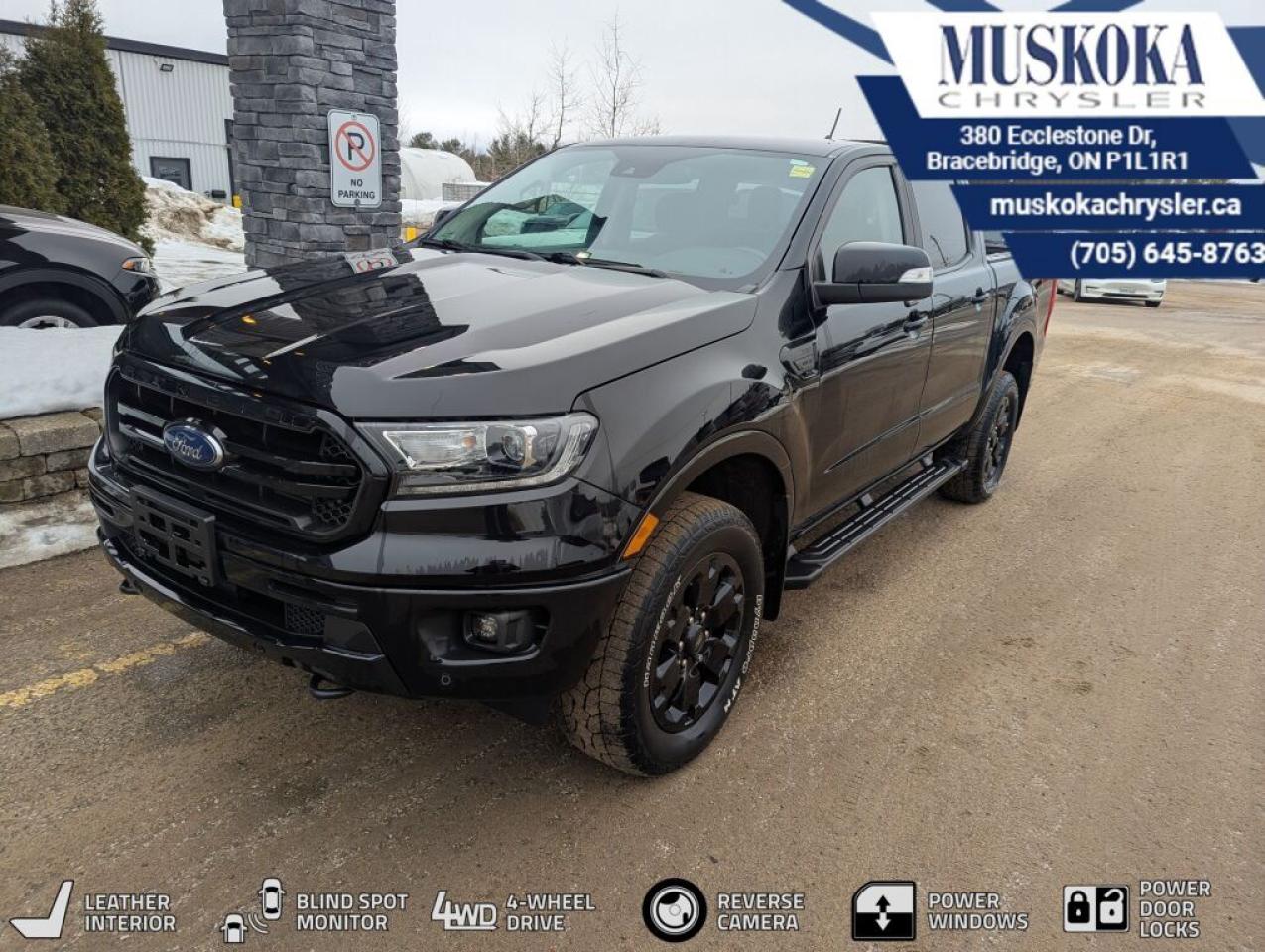 This FORD RANGER LARIAT, with a 4 Cylinder Engine engine, features a Transmission: Electronic 10-Speed SelectShift Auto transmission, and generates 9.8 highway/11.8 city L/100km. Find this vehicle with only 45883 kilometers!  FORD RANGER LARIAT Options: This FORD RANGER LARIAT offers a multitude of options. Technology options include: Voice Activated Dual Zone Front Automatic Air Conditioning, 3 LCD Monitors In The Front, MP3 Capability.  Safety options include Airbag Occupancy Sensor, Driver Monitoring-Alert, Dual Stage Driver And Passenger Front Airbags, Dual Stage Driver And Passenger Seat-Mounted Side Airbags, Front And Rear Parking Sensors.  Visit Us: Find this FORD RANGER LARIAT at Muskoka Chrysler today. We are conveniently located at 380 Ecclestone Dr Bracebridge ON P1L1R1. Muskoka Chrysler has been serving our local community for over 40 years. We take pride in giving back to the community while providing the best customer service. We appreciate each and opportunity we have to serve you, not as a customer but as a friend