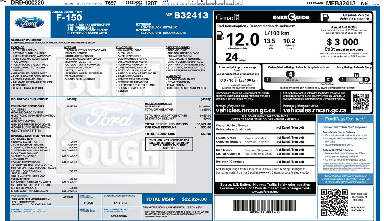 2021 Ford F-150 XLT 302A|SPORT|HTD SEATS|SVC RECORDS|TOW|FX4 Photo