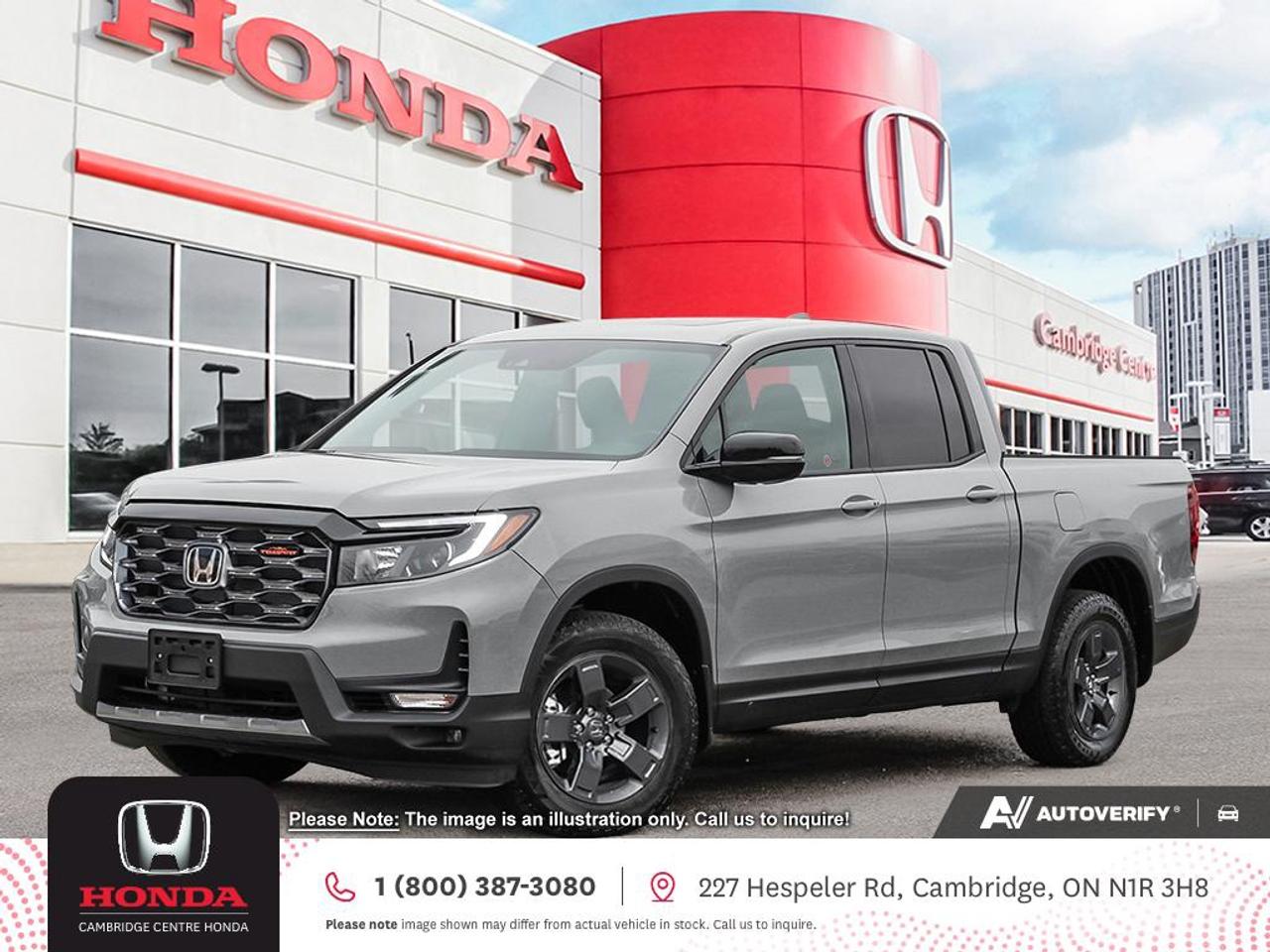 <p><strong>Adventure-Ready Power Meets Everyday Comfort</strong></p>

<p>Introducing the 2026 Honda Ridgeline TrailSport, a pickup that&rsquo;s built for adventure, engineered for performance, and designed to keep you connected and comfortable wherever your journey leads.&nbsp;</p>

<p><strong>Built to Conquer Any Terrain</strong></p>

<p>Under the hood, the Ridgeline TrailSport packs serious power with a 3.5-litre, 24-valve, Direct Injection SOHC i-VTEC&reg; V6 engine, delivering a commanding 280 horsepower. Tackle any surface confidently with the Intelligent Variable Torque Management (i-VTM4&trade;) AWD system, paired with Intelligent Traction Management modes for Snow, Sand, and Mud.</p>

<p>Whether you&rsquo;re exploring rough trails or towing your weekend toys, the Ridgeline is ready with a towing capacity of up to 5,000 lbs, trailer stability assist, and a rugged multi-link independent rear suspension for a smooth, stable ride.</p>

<p><strong>Premium Comfort Inside</strong></p>

<p>Enjoy a refined cabin designed for both rugged journeys and daily drives:</p>

<p>- Perforated leather-trimmed seating with TrailSport-exclusive accents</p>

<p>- Orange contrast stitching and amber ambient lighting for a bold, unique interior vibe</p>

<p>- Heated front and rear seats (outboard positions)</p>

<p>- Heated leather-wrapped steering wheel</p>

<p>- 10-way power-adjustable driver&rsquo;s seat with lumbar support</p>

<p>- 4-way power-adjustable passenger seat</p>

<p>- Tri-zone automatic climate control with air filtration</p>

<p>- One-touch power moonroof with tilt function</p>

<p>Start your drive easily with remote engine starter, proximity key entry, and pushbutton start.</p>

<p><strong>Stay Connected and Entertained </strong></p>

<p>Adventure doesn&rsquo;t mean disconnecting. The Ridgeline TrailSport keeps you fully in touch with:</p>

<p>- Apple CarPlay&trade; and Android Auto&trade;</p>

<p>- SiriusXM&trade; satellite radio Siri&reg; Eyes Free compatibility for Apple users</p>

<p>- Display Audio System with HondaLink&trade;</p>

<p>- USB ports for charging and connectivity</p>

<p>Wherever you go, your music, messages, and maps go with you.</p>

<p><strong>Utility and Functionality that Work for You</strong></p>

<p>Whether you&rsquo;re hauling gear or heading off-grid, the Ridgeline TrailSport is built for utility:</p>

<p>- Dual-action tailgate for flexible cargo access</p>

<p>- In-Bed Trunk&trade; for secure, hidden storage</p>

<p>- Two integrated bed lights with auto-off timer</p>

<p>- 18" aluminum-alloy wheels and heated power door mirrors</p>

<p>- TrailSport badging that shows off your rugged side</p>

<p><strong>Smart Safety, Trail-Tested</strong></p>

<p>Drive with confidence thanks to a full suite of Honda Sensing&reg; safety and driver-assist features, including:</p>

<p>- Adaptive Cruise Control (ACC)</p>

<p>- Forward Collision Warning & Collision Mitigation Braking System&trade;</p>

<p>- Lane Departure Warning & Lane Keeping Assist System</p>

<p>- Road Departure Mitigation</p>

<p>- Blind Spot Information (BSI) System</p>

<p>- Rear Cross Traffic Monitor</p>

<p><em><strong><span style=color:#ff0000>Premium paint charge of $300 is not included on all colours/models.</span> </strong></em></p>

<p>Experience the Difference at Cambridge Centre Honda! Why Test Drive Here? You choose: drive with a sales person or on your own, extended overnight and at home test drives available. Why Purchase Here? VIP Coupon Booklet: up to $1000 in service & other savings, FREE Ontario-Wide Delivery. Cambridge Centre Honda proudly serves customers from Cambridge, Kitchener, Waterloo, Brantford, Hamilton, Waterford, Brant, Woodstock, Paris, Branchton, Preston, Hespeler, Galt, Puslinch, Morriston, Roseville, Plattsville, New Hamburg, Baden, Tavistock, Stratford, Wellesley, St. Clements, St. Jacobs, Elmira, Breslau, Guelph, Fergus, Elora, Rockwood, Halton Hills, Georgetown, Milton and all across Ontario!</p>
