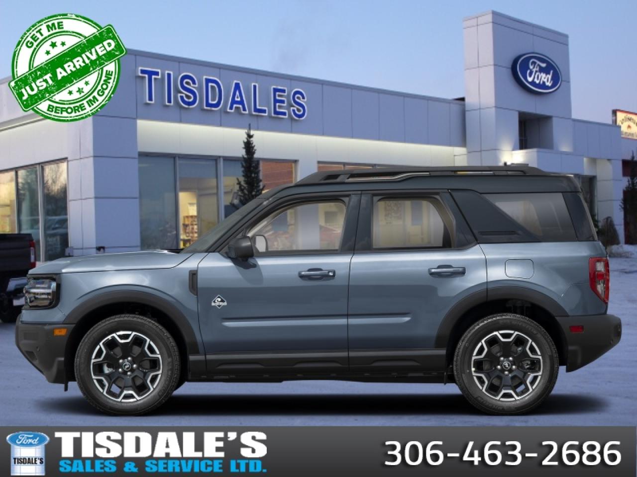 <b>Heated Steering Wheel, Remote Start, Fog Lamps, Heated Seats, Adaptive Cruise Control, Lane Keep Assist, Collision Mitigation</b><br> <br> <br> <br>Check out the large selection of new Fords at Tisdales today!<br> <br>The 2026 Ford Bronco Sport blends bold off-road styling, athletic capability and everyday versatility into one compact SUV built for adventure. <br> <br>The 2026 Ford Bronco Sport combines rugged styling, modern tech and flexible utility to create a compact SUV that doesnt compromise on spirit. Inside, the cabin features quality materials, intuitive connectivity and thoughtful design to keep passengers comfortable and engaged. With its trail-ready attitude, confident presence and Fords heritage of capability, the Bronco Sport is built to carry your lifestyle forward.<br> <br>This Azure Grey Metallic Tri-coat SUV has an Automatic transmission and is powered by a 181HP 1.5L 3 Cylinder Engine. <br> <br> Our Bronco Sports trim level is Outer Banks. Inside, premium-trimmed heated sport contour seats, a power-adjustable drivers seat with memory, and a heated leatherette steering wheel deliver comfort and control for every journey. The intuitive SYNC 4 infotainment system with a 13.2-inch touchscreen, wireless Apple CarPlay and Android Auto, Alexa integration, and adaptive cruise control with stop-and-go ensure seamless connectivity and convenience on the road. Dual-zone automatic climate control, smart device remote start, and a proximity key with push-button ignition add everyday ease, while thoughtful touches like ambient lighting, premium interior accents, and ample cargo versatility enhance practicality. Outside, 18-inch ebony black-painted aluminum wheels, LED headlights, and black body trim create a bold and athletic presence complemented by off-road-ready features like all-season tires, a Terrain Management System with five G.O.A.T. modes, and part- and full-time four-wheel drive. Safety comes standard with Ford Co-Pilot360 technology, including BLIS with Cross-Traffic Alert, Pre-Collision Assist with Automatic Emergency Braking, Lane Keeping Assist, Rear Cross-Traffic Braking, and a rearview camera, providing confidence and peace of mind whether navigating city streets or taking the scenic route.<br><br> View the original window sticker for this vehicle with this url <b><a href=http://www.windowsticker.forddirect.com/windowsticker.pdf?vin=3FMCR9CN6TRE20991 target=_blank>http://www.windowsticker.forddirect.com/windowsticker.pdf?vin=3FMCR9CN6TRE20991</a></b>.<br> <br>To apply right now for financing use this link: <a href=http://www.tisdales.com/shopping-tools/apply-for-credit.html target=_blank>http://www.tisdales.com/shopping-tools/apply-for-credit.html</a><br><br> <br/> Total  rebate of $1500 is reflected in the price.   Incentives expire 2026-03-02.  See dealer for details. <br> <br>Tisdales is not your standard dealership. Sales consultants are available to discuss what vehicle would best suit the customer and their lifestyle, and if a certain vehicle isnt readily available on the lot, one will be brought in. o~o