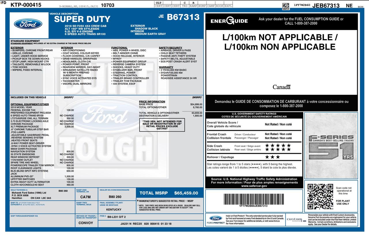 2018 Ford F-250 XLT 603A|PREM PKG|CONSOLE|HEATED STS|TONNEAU|SVC RECOR Photo