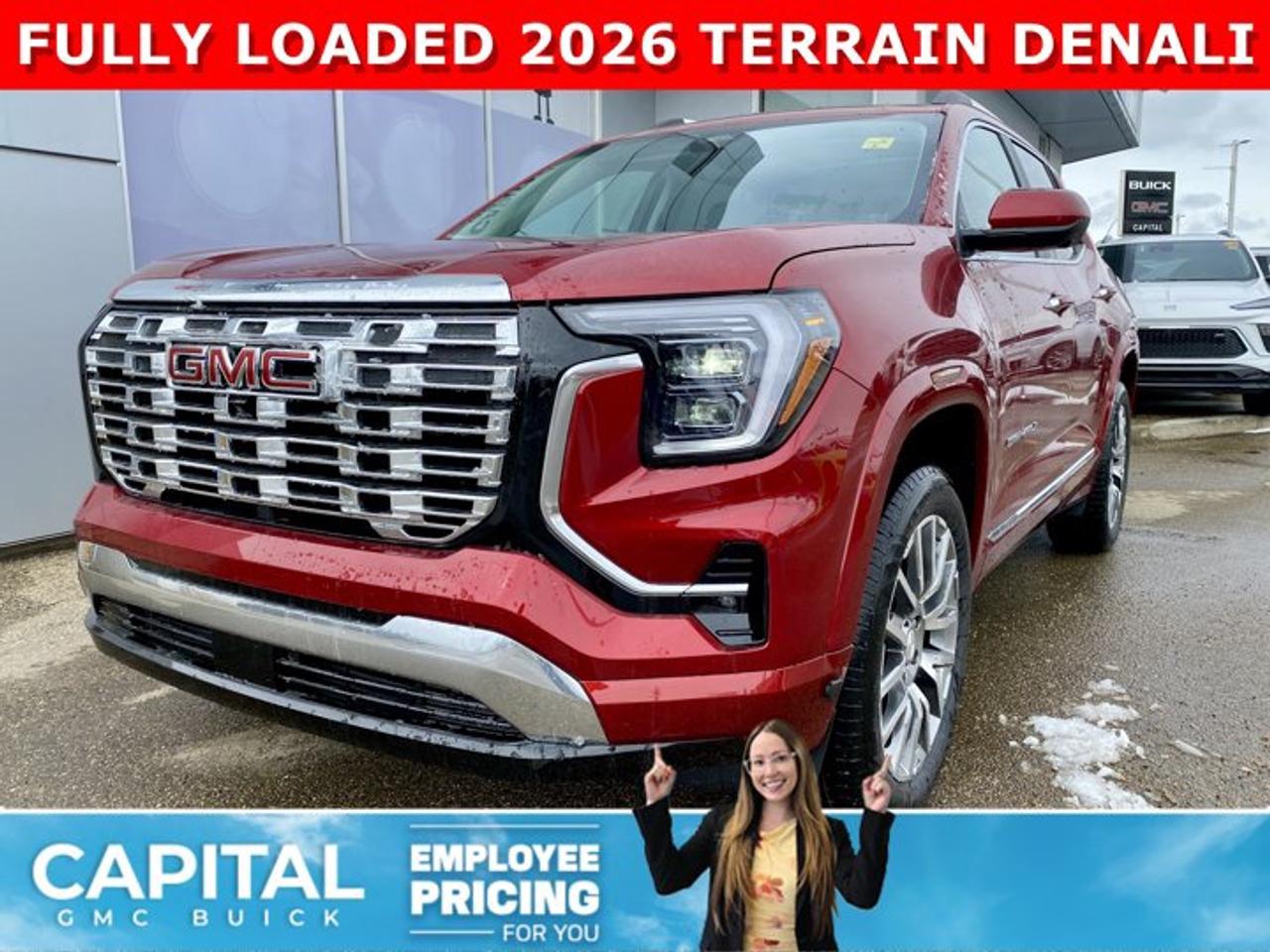 Check out this 2026 GMC TERRAIN Denali... Fully equipped with all the best options like Heated and Cooled Seats, Heated Steering, 360 CAM, Remote Start, 360 CAM, Apple Carplay / Android Auto, Heated Rear Seats, Panoramic Sunroof, and so much more... CALL NowAsk for the Internet Department for more information or book your test drive today!AMVIC Licensed Dealer - Licence Number B1044900