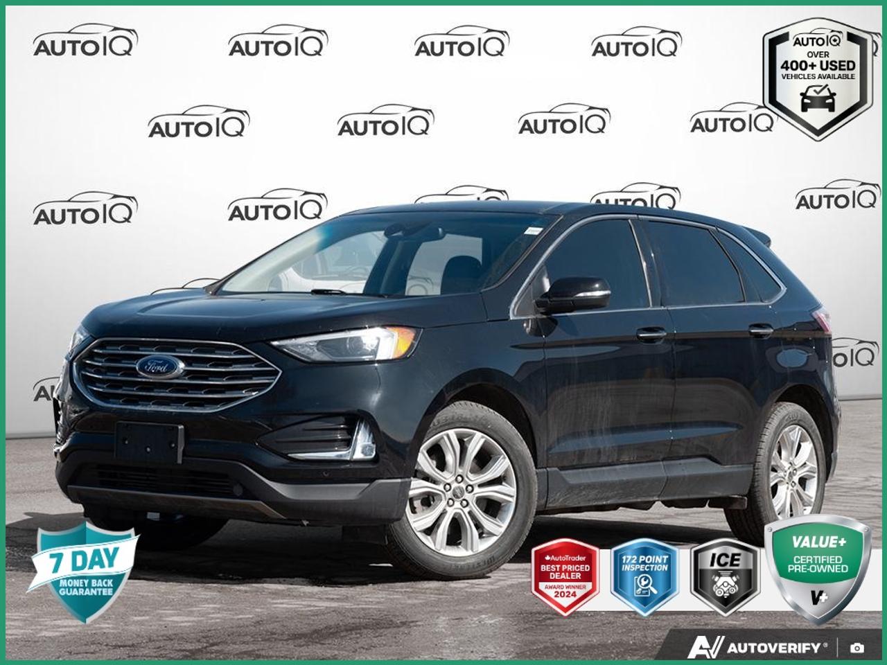 Recent Arrival!<br><br><br>| Remote Start, AWD, 12 Speakers, 3.36 Axle Ratio, 4-Wheel Disc Brakes, ABS brakes, Active Transmission Warm-Up (ATWU), ActiveX Trimmed w/FreeForm Sport Bucket Seats, Air Conditioning, AM/FM radio: SiriusXM with 360L, Auto High-beam Headlights, Auto-dimming Rear-View mirror, Automatic temperature control, Block heater, Brake assist, Bumpers: body-colour, Compass, Delay-off headlights, Driver door bin, Driver vanity mirror, Dual front impact airbags, Dual front side impact airbags, Electronic Stability Control, Emergency communication system: SYNC 4 911 Assist, Equipment Group 300A, Four wheel independent suspension, Front anti-roll bar, Front Bucket Seats, Front dual zone A/C, Front fog lights, Front License Plate Bracket, Front reading lights, Fully automatic headlights, Garage door transmitter, Heated door mirrors, Heated front seats, Illuminated entry, Knee airbag, Low tire pressure warning, Memory seat, Occupant sensing airbag, Outside temperature display, Overhead airbag, Overhead console, Panic alarm, Passenger door bin, Passenger vanity mirror, Power door mirrors, Power driver seat, Power Liftgate, Power passenger seat, Power steering, Power windows, Radio: AM/FM Stereo/MP3 Capable, Rain sensing wipers, Rear anti-roll bar, Rear reading lights, Rear window defroster, Rear window wiper, Remote keyless entry, Security system, Speed control, Speed-Sensitive Wipers, Split folding rear seat, Spoiler, Steering wheel mounted audio controls, SYNC 4A w/Enhanced Voice Recognition, Tachometer, Telescoping steering wheel, Tilt steering wheel, Traction control, Trip computer, Turn signal indicator mirrors, Variably intermittent wipers, Wheels: 19 Luster Nickel-Painted Aluminum.<br><br>Black Metallic<br>2023 Ford Edge Titanium<br>4D Sport Utility<br>EcoBoost 2.0L I4 GTDi DOHC Turbocharged VCT 8-Speed Automatic<br>AWD<p> </p>

<h4>VALUE+ CERTIFIED PRE-OWNED VEHICLE</h4>

<p>
- 36-point Provincial Safety Inspection<br>
- 172-point inspection combined mechanical, aesthetic, functional inspection including a vehicle report card<br>
- Warranty: 30 Days or 1500 KMS on mechanical safety-related items and extended plans are available<br>
- Complimentary CARFAX Vehicle History Report<br>
- 2X Provincial safety standard for tire tread depth<br>
- 2X Provincial safety standard for brake pad thickness<br>
- 7 Day Money Back Guarantee*<br>
- Market Value Report provided<br>
- Complimentary 3 months SIRIUS XM satellite radio subscription on equipped vehicles<br>
- Complimentary wash and vacuum<br>
- Vehicle scanned for open recall notifications from manufacturer
</p>

<p>SPECIAL NOTE: This vehicle is reserved for AutoIQs retail customers only. Please, No dealer calls. Errors & omissions excepted.</p>

<p>*As-traded, specialty or high-performance vehicles are excluded from the 7-Day Money Back Guarantee Program (including, but not limited to Ford Shelby, Ford mustang GT, Ford Raptor, Chevrolet Corvette, Camaro 2SS, Camaro ZL1, V-Series Cadillac, Dodge/Jeep SRT, Hyundai N Line, all electric models)</p>