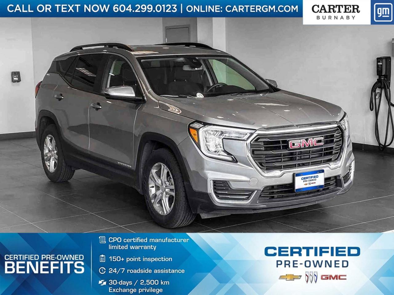 ONE OWNER
Enjoy comfort, efficiency, and modern technology in this 2023 GMC Terrain SLE FWD. Powered by a responsive 1.5L turbocharged engine, it delivers smooth performance for daily commuting and weekend drives. Confidence comes standard with StabiliTrak&reg; stability control, traction control, Hill Descent Control, and a Following Distance Indicator. Stay connected with GMC Connected Access capability and convenient USB charging ports for your devices. Practical, refined, and ready for the road ahead.

Come take it for a test drive today and experience all this stylish vehicle has to offer!

WHY CARTER GM BURNABY?

- An unrivalled vehicle purchasing experience!
- Exceeding our loyal customers expectations since 1963
- 4.5 Google star rating (with 2,300+ customer reviews)
- Cargurus Top-rated Dealer 2025 Award
- Cargurus Top Value Dealer 2025 Award
- Peace of mind - 150-point vehicle inspection
- CARFAX - full vehicle service history - purchase with confidence!
- Vehicle trades welcome! Best price guaranteed!
- We provide upfront pricing, zero hidden fees, and 100% transparency
- Fast approvals and 99% acceptance rates (no matter your current credit status!)
- Multilingual staff (many languages spoken)
- Comfortable non-pressured environment with in-store television, WIFI and a childrens play area!
- In-store restaurant: fresh daily menu





Were here to help you drive the vehicle you want, the vehicle you deserve!
QUESTIONS? GREAT! WEVE GOT ANSWERS!
To speak with a friendly vehicle specialist - CALL NOW!
The advertised price includes all standard dealer fees and any applicable manufacturer or dealer incentives. It does not include applicable taxes, licensing, insurance, or optional products or services. Dealer fees will be clearly broken out and itemized on the bill of sale, maximum total of fees $595.00. Prices are shown in Canadian dollars. While we make every effort to ensure accuracy, vehicle details, pricing, options, and availability are subject to change without notice. Please confirm all information with dealership sales management before purchase. Dealer Code: 81129