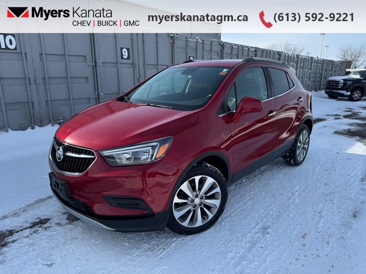 <b>Low Mileage, Synthetic Leather,  Remote Keyless Entry,  Aluminum Wheels,  SiriusXM,  Android Auto!</b><br> <br> This 2020 Buick Encore is fresh on our lot in Kanata. <br> <br>With a modern look, an impressive drivetrain, and a good list of new standard features, this all new 2020 Buick Encore is more than just a compact SUV. The exterior styling is fresh and unique, while remaining classy and refined with awesome chrome accents, mouldings, and trim. The drivetrain provides a more engaging driving experience, while managing to be more fuel efficient. Lastly, the new features make this Buick Encore feel like a car youd expect in 2020, complete with all the connectivity you could imagine. This low mileage SUV has just 28,955 km. Its nice in colour. It has an Automatic transmission and is powered by a 138HP 1.4L 4 Cylinder Engine. <br> <br> Our Encores trim level is Preferred. This Preferred Encore is way more than a base model compact SUV. With leatherette seat trim, 4G WiFi, active noise control for a quiet ride, and keyless open and start you get to ride in modern comfort while amazing tech like the Buick Infotainment System with Apple CarPlay, Android Auto, Bluetooth, 8 inch touchscreen, and SiriusXM keep you entertained. Other amazing features include leather wrapped multifunction steering wheel, driver information centre, aluminum wheels, heated power side mirrors with turn signals, chrome strips on door handles, and accent color front and rear fascia. This vehicle has been upgraded with the following features: Synthetic Leather, Remote Keyless Entry, Aluminum Wheels, SiriusXM, Android Auto, Apple CarPlay, WiFi.<br> <br>To apply right now for financing use this link: <a href=https://www.myerskanatagm.ca/finance/ target=_blank>https://www.myerskanatagm.ca/finance/</a><br><br> <br/><br>Price is plus HST and licence only.<br> Book a test drive today at myerskanatagm.ca<br>*LIFETIME ENGINE TRANSMISSION WARRANTY NOT AVAILABLE ON VEHICLES WITH KMS EXCEEDING 140,000KM, VEHICLES 8 YEARS & OLDER, OR HIGHLINE BRAND VEHICLE(eg. BMW, INFINITI. CADILLAC, LEXUS...)<br> Come by and check out our fleet of 30+ used cars and trucks and 280+ new cars and trucks for sale in Kanata.  o~o