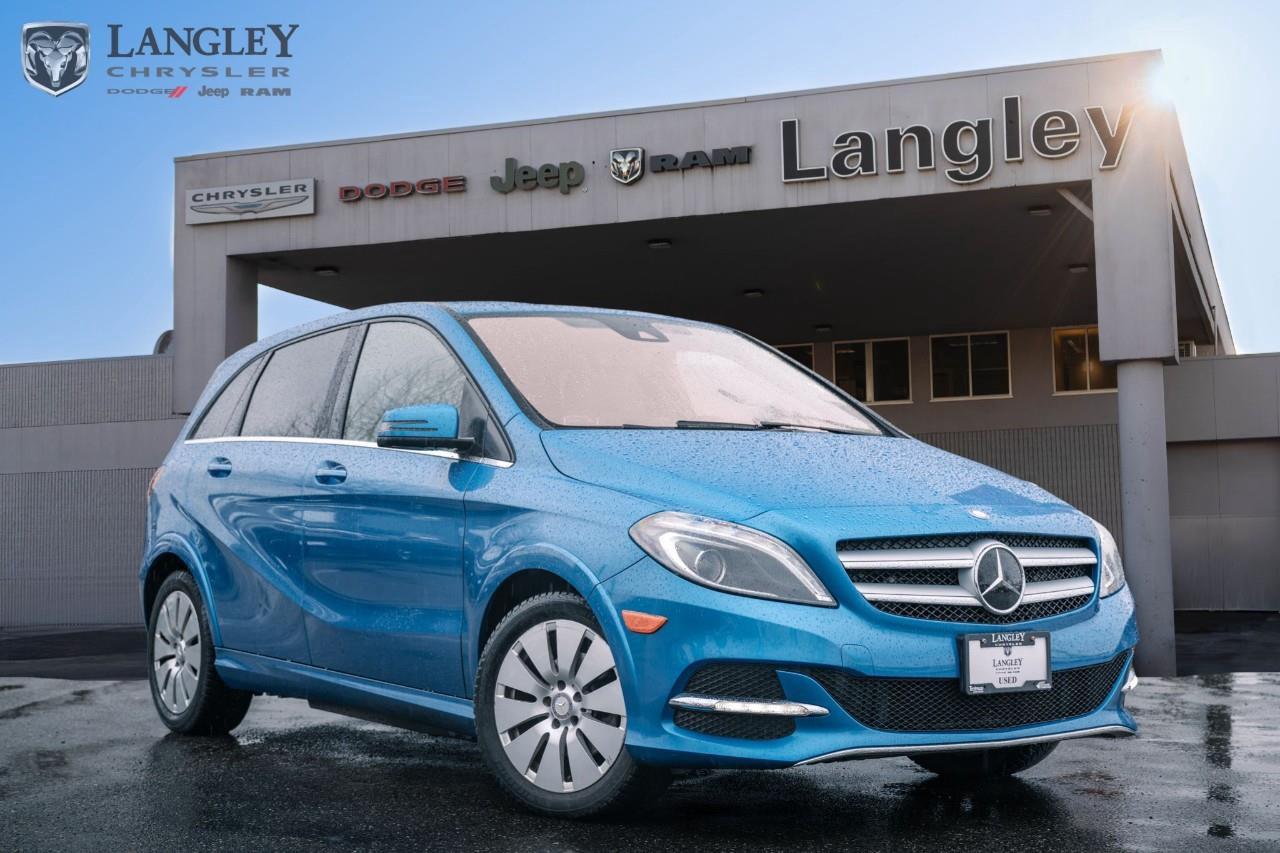 <p><strong>2015 Mercedes-Benz B-Class Electric Drive</strong></p><p>A premium all-electric compact luxury hatchback that combines Mercedes-Benz refinement with an advanced electric powertrain developed in collaboration with Tesla, offering a quiet, emission-free driving experience without compromising on interior space.</p><p></p><ul><li><p><strong>Motor</strong>: 132-kW Electric Motor (177 hp, 251 lb-ft torque)</p><p></p></li><li><p><strong>Battery</strong>: 28-kWh Lithium-Ion battery pack</p><p></p></li><li><p><strong>Range</strong>: Up to 140 km (87 miles) on a full charge</p><p></p></li><li><p><strong>Charging</strong>: Approximately 3.5 hours for a full charge using a 240V Level 2 charger</p><p></p></li><li><p><strong>Performance</strong>: 0100 km/h in approximately 7.9 seconds</p><p></p></li><li><p><strong>Technology</strong>: 7-inch colour display with central controller, Bluetooth® connectivity, and available Mercedes-Benz Apps</p></li><li><p><strong>Key Features</strong>: COLLISION PREVENTION ASSIST, ATTENTION ASSIST, regenerative braking system with steering wheel paddles, and versatile 60/40 split-folding rear seats providing up to 1,452L of cargo space</p><p></p></li></ul><p>Come book a test drive at Langley Chrysler, conveniently located in Langley, British Columbia.</p>

<p>*All prices plus applicable taxes, applicable environmental recovery charges, documentation of $599 and full tank of fuel surcharge of $76 if a full tank is chosen. <br />Other protection items available that are not included in the above price:<br />Tire & Rim Protection and Key fob insurance starting from $599<br />Service contracts (extended warranties) for coverage up to 7 years and 200,000 kms starting from $599<br />Custom vehicle accessory packages, mudflaps and deflectors, tire and rim packages, lift kits, exhaust kits and tonneau covers, canopies and much more that can be added to your payment at time of purchase<br />Undercoating, rust modules, and full protection packages starting from $199<br />Financing Fee of $500 when applicable<br />Flexible life, disability and critical illness insurances to protect portions of or the entire length of vehicle loan</p>