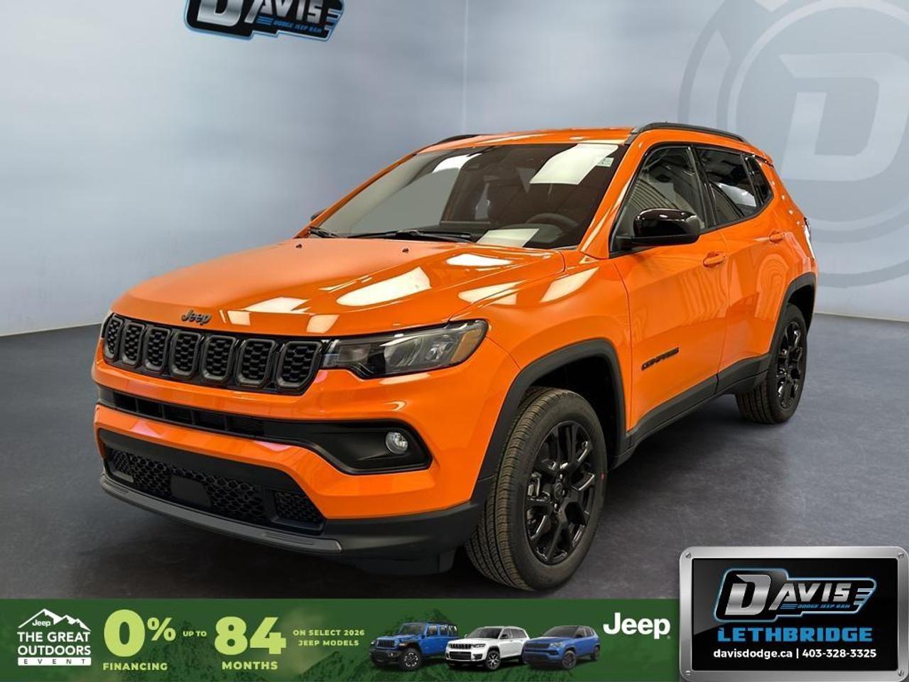 <b>Heated Steering Wheel, Remote Start, Climate Control, Proximity Key, Heated Seats!</b><br /> <br /> This 2026 Jeep Compass features gorgeous styling and introduces new innovative ways to enhance your driving experience.<br /> <br />Keeping with quintessential Jeep engineering, this 2026 Compass sports a striking exterior design, with an extremely refined interior, loaded with the latest and greatest safety, infotainment and convenience technology. This SUV also has the off-road prowess to booth, with rugged build quality and great reliability to ensure that you get to your destination and back, as many times as you want.<br /> <br />This Joose SUV has an Automatic transmission and is powered by a 200HP 2.0L 4 Cylinder Engine. <br /> <br /> Our Compass's trim level is North. This Compass North steps things up with a heated steering wheel, dual-zone climate control, remote engine start, roof rack rails, front fog lamps and cornering headlamps, in addition to heated front seats, a 10.1-inch infotainment screen powered by Uconnect 5 with Apple CarPlay and Android Auto, push button start, air conditioning, cruise control with steering wheel controls, and front and rear cupholders. Safety features also include lane keeping assist with lane departure warning, forward collision warning with active braking, driver monitoring alert, and a rearview camera. This vehicle has been upgraded with the following features: Heated Steering Wheel, Remote Start, Climate Control, Proximity Key, Heated Seats, LED Lights, Lane Keep Assist.<br /><br /> <br />To apply right now for financing use this link: <a href=https://lethbridge.davisdodge.ca/free-credit-check/ target=_blank rel=nofollow noopener noreferrer>https://lethbridge.davisdodge.ca/free-credit-check/</a><br /> <br /><br />As a premier Chrysler, Dodge, Jeep and RAM dealership, Davis Dodge proudly offers an extensive selection of new and used vehicles to meet every drivers needs. Customers across Lethbridge, Fort Macleod, Taber, Claresholm, Coaldale, and beyond trust us for daily vehicle specials, certified service and parts, and a seamless online inventory experience. <br /><br /> With competitive financing options and expert support, we make car buying easy and enjoyable. <br /><br /> Ready to hit the road? Schedule your test drive today at Davis Dodge, your trusted Chrysler, Dodge, Jeep and RAM dealer in Lethbridge, Alberta.<br /><br /> Vehicle pricing offer shown expires 2026-06-30. <br /> Come by and check out our fleet of 60+ used cars and trucks and 100+ new cars and trucks for sale in Lethbridge. o~o