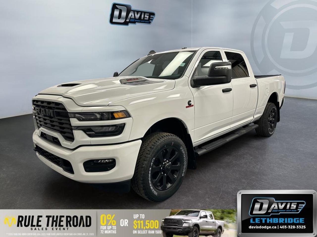 <b>Adaptive Cruise Control, Mobile Hotspot, Collision Mitigation!</b><br /> <br /> This ultra capable Heavy Duty Ram 2500 is a muscular workhorse ready for any job you put in front of it.<br /> <br />Endlessly capable, this 2026 Ram 2500 pulls out all the stops, and has the towing capacity that sets it apart from the competition. On top of its proven Ram toughness, this Ram 2500 has an ultra-quiet cabin full of amazing tech features that help make your workday more enjoyable. Whether you're in the commercial sector or looking for serious recreational towing rig, this impressive 2500 is ready for anything that you are.<br /> <br />This Bright White sought after diesel Crew Cab 4X4 pickup has an Automatic transmission and is powered by a Cummins 430HP 6.7L Straight 6 Cylinder Engine. <br /> <br /> Our 2500's trim level is Black Express. Built to handle the toughest tasks with confidence, this heavy-duty pickup blends rugged capability with smart convenience. Its durable exterior features functional touches like tow hooks, side steps, and a practical cargo bed, while the interior offers comfort and connectivity through the Uconnect 8.4-inch touchscreen, Apple CarPlay, Android Auto, and Wi-Fi hotspot access. Adaptive cruise control, power accessories, and intuitive storage enhance everyday usability, and advanced safety systems including Forward Collision Warning, Roll Stability Control, and a ParkView backup camera provide added confidence on every drive. Designed for strength, comfort, and control, its the perfect truck for work, play, and everything in between. This vehicle has been upgraded with the following features: Adaptive Cruise Control, Mobile Hotspot, Collision Mitigation.<br /><br /> <br />To apply right now for financing use this link: <a href=https://lethbridge.davisdodge.ca/free-credit-check/ target=_blank rel=nofollow noopener noreferrer>https://lethbridge.davisdodge.ca/free-credit-check/</a><br /> <br /><br />As a premier Chrysler, Dodge, Jeep and RAM dealership, Davis Dodge proudly offers an extensive selection of new and used vehicles to meet every drivers needs. Customers across Lethbridge, Fort Macleod, Taber, Claresholm, Coaldale, and beyond trust us for daily vehicle specials, certified service and parts, and a seamless online inventory experience. <br /><br /> With competitive financing options and expert support, we make car buying easy and enjoyable. <br /><br /> Ready to hit the road? Schedule your test drive today at Davis Dodge, your trusted Chrysler, Dodge, Jeep and RAM dealer in Lethbridge, Alberta.<br /><br /> Vehicle pricing offer shown expires 2026-07-31. <br /> Come by and check out our fleet of 50+ used cars and trucks and 110+ new cars and trucks for sale in Lethbridge. o~o
