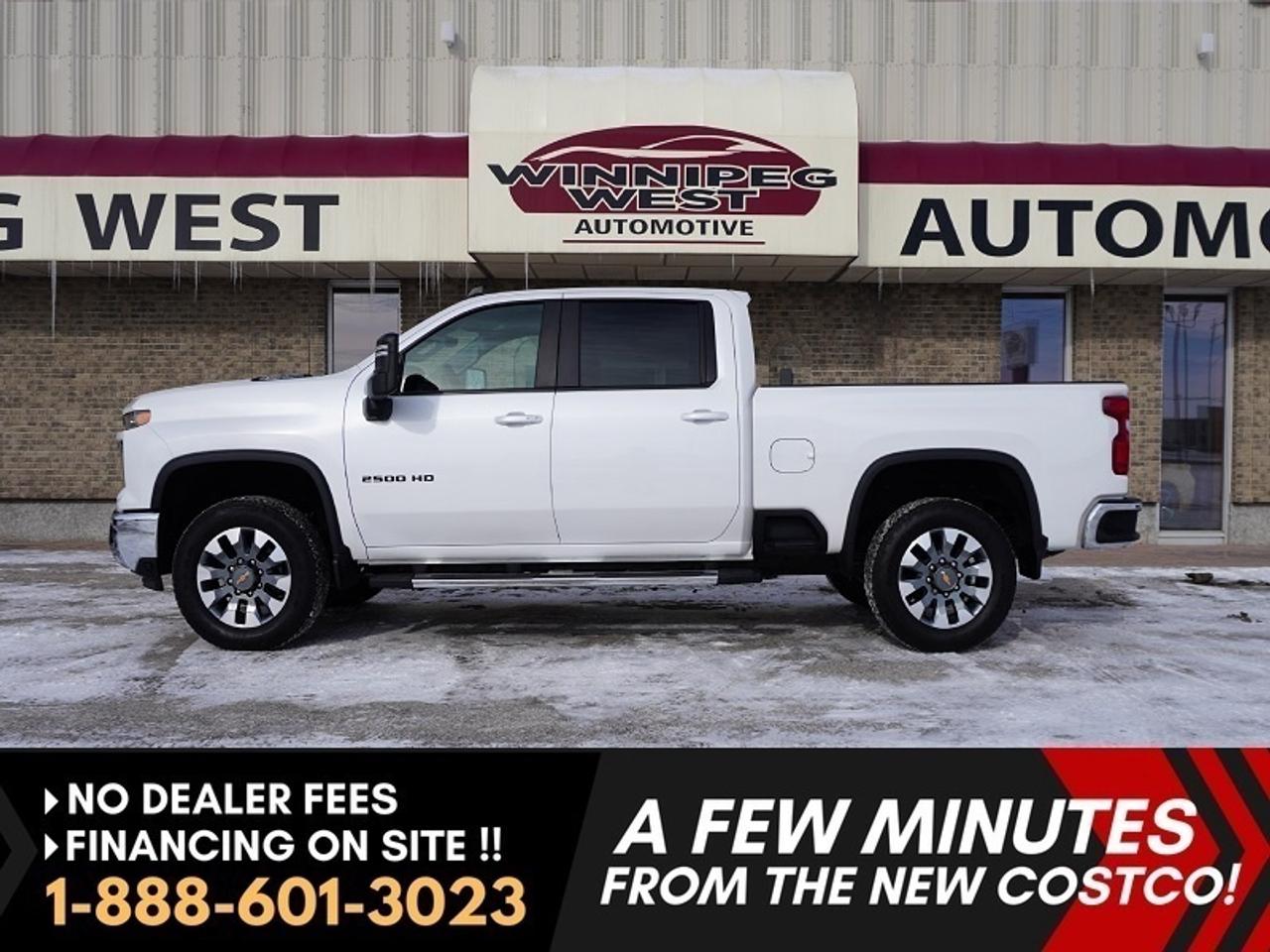 *** Dealer arranged financing on site! Quick, Simple,  no calls or waiting on bank appointments required!! Drive away today ***   NO ADMINISTRATION FEES!!


Gorgeous, Super Sharp LOADED UP  Heavy Duty 2500!!  NOTE; Not all LTs are built equal. This truck was factory ordered with many high value upgrades!!!  Sport interior Package with Black Out Badging.......Bucket Seats --  Center Console -- Heated seats -- Heated Steering Wheel -- Surround View Camera -- Heavy Duty spray in Rhino liner --  full Carpet Interior with wall to wall ALL Weather mats -- Factory prepped 5th wheel tow package -- Dark Tint --  OEM fender trim -- Dark Tint -- Power Rear Slider --  Deluxe Step boards -- Immaculate truck in and out!!   MUST BE SEEN!!! This 2024 Chevrolet Silverado 2500HD LT Crew Cab is not just another HD truck on the market. It absoutely  shows pride of ownership throughout.  Low kilometers!!  and a Huge option list on the build sheet.   Thousands of dollars in factory upgrades!!


Built for serious work and towing, this is a true heavy-duty pickup with the comfort and technology to match.  Full-size interior space, 

Key Features & Highlights:

- Crew Cab configuration
- Heavy-duty frame and suspension
- Heated front seats
- Touchscreen infotainment system
- Apple CarPlay & Android Auto
- Bluetooth connectivity
- Backup camera
- Power windows, locks, and mirrors
- Air conditioning
- Steering wheel-mounted audio controls
- Cruise control
- Multiple USB ports and 12V power outlets
- Advanced traction and stability control systems
- Trailer brake controller
- Integrated towing technology
- Large side mirrors for improved visibility


This Silverado 2500HD delivers an excellent balance of strength, comfort, and modern technology, making it a strong choice for contractors, trades, towing applications, or anyone who needs dependable heavy-duty capability without sacrificing interior refinement.

CLEAN, SHARP and WELL EQUIPED Silverado 2500HDs do not stay available for long. Whether you are hauling equipment, towing a trailer, or using it as a daily driver, this Silverado is built to handle it without hesitation. 

Comes with a Manitoba Safety Certification, and we have many Extended Powertrain warranties available on your vehicle purchase up to 10-year coverage (on eligible vehicles see dealer for details). Financing on site with Zero down financing OAC. Trades accepted. View at Winnipeg West Automotive Group, 5195 Portage Ave. (only a couple of minutes past the new Costco) Dealer permit # 6007, Call now 1(888) 601-3023. This Car is located in Winnipeg Manitoba,  however we can have it shipped anywhere in North America relatively inexpensively.