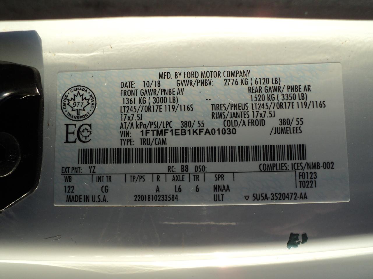 2019 Ford F-150 XL RegCab  4WD 3.3L6cylGas  6.5' BOX BackUpCam Photo