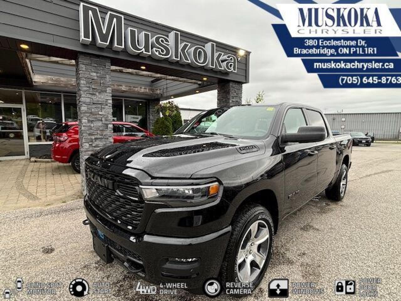 This RAM 1500 TRADESMAN, with a 3.0L I-6 twin turbo engine engine, features a 8-speed automatic transmission, and generates 9.8 highway/14 city L/100km. Find this vehicle with only 101 kilometers!  RAM 1500 TRADESMAN Options: This RAM 1500 TRADESMAN offers a multitude of options. Technology options include: Voice Recorder, 2 LCD Monitors In The Front, AM/FM/Satellite-Prep w/Seek-Scan, Clock, Speed Compensated Volume Control, Aux Audio Input Jack, Voice Activation, Radio Data System and External Memory Control, MP3 Player, Radio: Uconnect 5 w/8.4 Display.  Safety options include Variable Intermittent Wipers, Airbag Occupancy Sensor, Curtain 1st And 2nd Row Airbags, Dual Stage Driver And Passenger Front Airbags, Dual Stage Driver And Passenger Seat-Mounted Side Airbags.  Visit Us: Find this RAM 1500 TRADESMAN at Muskoka Chrysler today. We are conveniently located at 380 Ecclestone Dr Bracebridge ON P1L1R1. Muskoka Chrysler has been serving our local community for over 40 years. We take pride in giving back to the community while providing the best customer service. We appreciate each and opportunity we have to serve you, not as a customer but as a friend