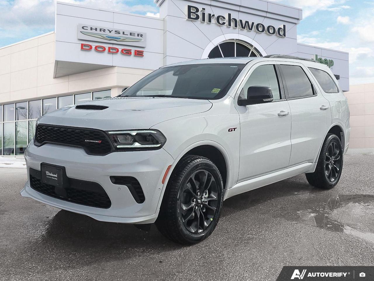 LED low/highbeam headlamps
ParkView Rear BackUp Camera
ParkSense Rear Park Assist System with stop
BlindSpot and CrossPath Detection
Pushbutton start
Rear seat reminder alert
Rainsensing windshield wipers
Heavyduty 4wheel antilock disc brakes
Advanced multistage front air bags
Remote start system
Heated steering wheel
Front heated seats
Power liftgate
Supplemental front seatmounted side air bags
Supplemental side air bags
Supplemental drivers knee blocker air bag
Experience the future of family adventure with the 2026 Dodge Durango GT Plus AWD. This cutting-edge SUV combines power, comfort, and technology to elevate your driving experience.

- 3.6L Pentastar VVT V6 engine with 8-speed TorqueFlite automatic transmission
- Advanced All-Wheel Drive system for superior traction and control
- Luxurious interior with heated leather seats and steering wheel
- 10.1 Uconnect 5 Nav display with wireless phone connectivity
- Power sunroof and 20 Fine Silver aluminum wheels
- 4G LTE Wi-Fi hotspot for on-the-go connectivity
- Comprehensive safety features including ParkView Back-Up Camera

Ready to embrace the future of driving? Reserve your 2026 Dodge Durango GT Plus today or schedule a test drive at Birchwood Chrysler Dodge Jeep Ram. Our team is here to answer any questions and guide you through a seamless purchasing experience. Dont miss out on this opportunity to own a piece of automotive innovation!
Birchwood Chrysler Dodge is your choice for New Chrysler, Dodge, Jeep, RAM vehicles in Winnipeg. 
 
With us, Experience is Everything. Complete as much or as little of your purchase online as you like. All pricing you see is what you pay. No hidden fees. All new vehicle special offers and discounts are already calculated in the pricing. On our website you can choose payment options and terms knowing these are transparent and accurate.

Start your purchase online to build your exact pricing to your specifics like how much money down, vehicle trade and any accessories or added optional protection that suits your needs.

Any questions let us know by calling (204) 774-4444, wed love to send you a video to clarify any questions about a vehicle!

Visit us in store at 90-3965 Portage Ave in the Birchwood Autopark.

Dealer permit #5686
Dealer permit #5686