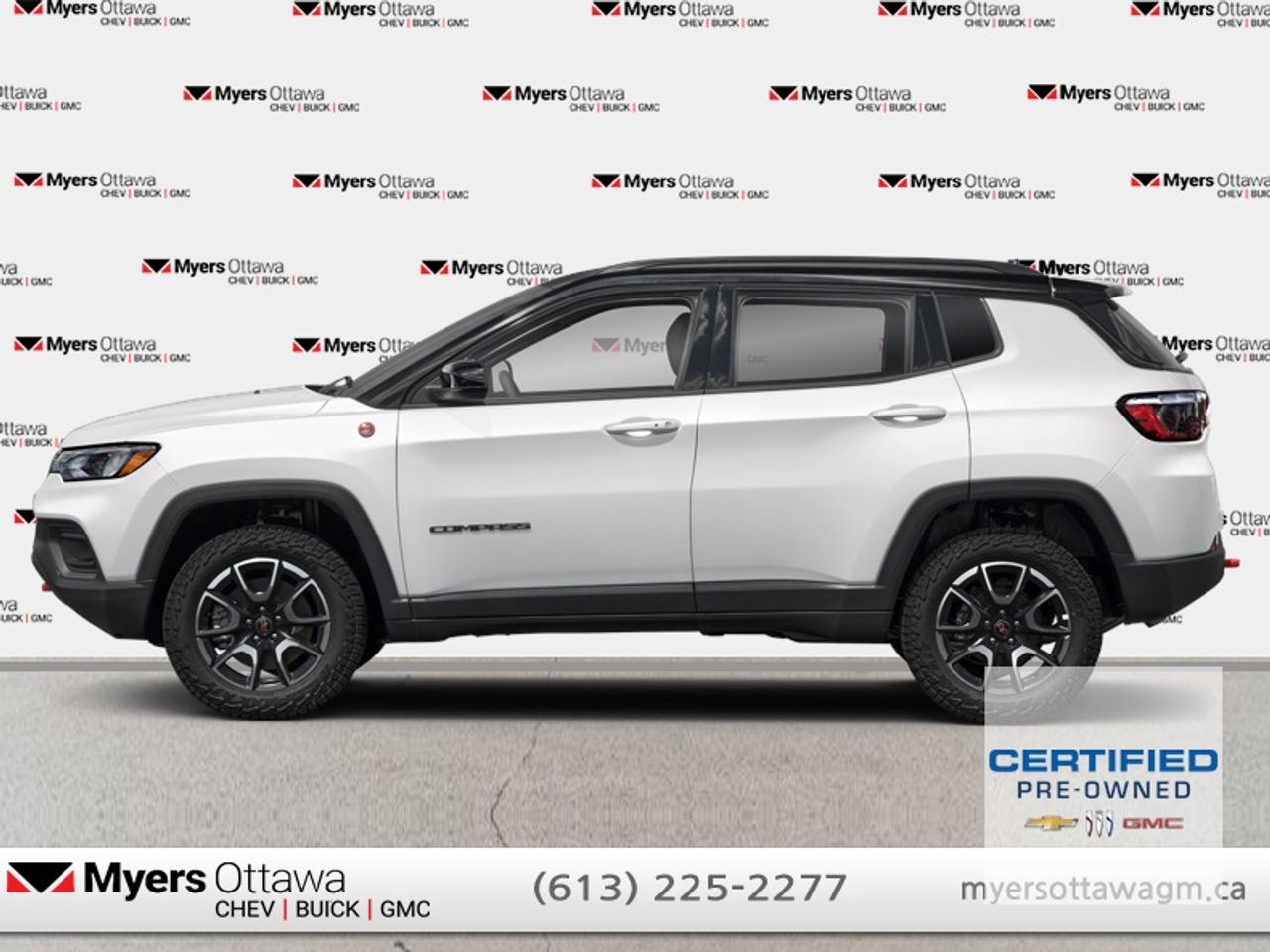 Compare at $30895 - Myers Cadillac is just $29995! <br> <br>JUST IN - LIKE NEW 24 COMPASS TRAILHAWK- WHITE ON BLACK LEATHER, SUN + SOUND + NAV PACKAGE- DUAL PANEL SUNROOF, 10.25 COLOR TOUCH SCREEN WITH HD REAR CAMERA, ALPINE PREMIUM SOUND SYSTEM, REMOTE START, HEATED SEATS, HEATED STEERING WHEEL, BLIND ZONE ALERT, ACTIVE LANE MANAGEMENT, APPLE CARPLAY, GOOGLE ANDOID AUTO, NON SMOKER, NO ADMIN FEES, CERTIFIED<br> <br>To apply right now for financing use this link: <a href=https://creditonline.dealertrack.ca/Web/Default.aspx?Token=b35bf617-8dfe-4a3a-b6ae-b4e858efb71d&Lang=en target=_blank>https://creditonline.dealertrack.ca/Web/Default.aspx?Token=b35bf617-8dfe-4a3a-b6ae-b4e858efb71d&Lang=en</a><br><br> <br/>Certified Pre-Owned Vehicles. Instead of worries our vehicles come with a 150+ point inspection and a 30 day / 2,500kms Vehicle Exchange Privilege. Buy with confidence! <br> <br/><br>All prices include Admin fee and Etching Registration, applicable Taxes and licensing fees are extra.<br>*LIFETIME ENGINE TRANSMISSION WARRANTY NOT AVAILABLE ON VEHICLES WITH KMS EXCEEDING 140,000KM, VEHICLES 8 YEARS & OLDER, OR HIGHLINE BRAND VEHICLE(eg. BMW, INFINITI. CADILLAC, LEXUS...)<br> Come by and check out our fleet of 50+ used cars and trucks and 170+ new cars and trucks for sale in Ottawa.  o~o