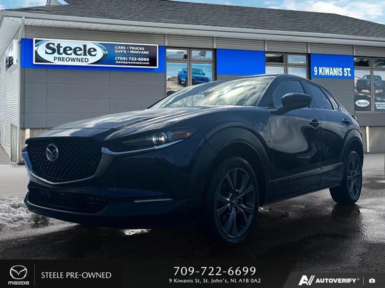 Introducing the stunning Used 2023 Mazda CX-30 GT, now available at Steele Mazda St. Johns! With just 108,888 kilometers on the odometer, this vehicle is in pristine condition and ready for a new owner to take it on new adventures. Powered by a reliable Gasoline Engine: Regular Unleaded I-4 2.5 L/152, this SUV offers a perfect blend of power and fuel efficiency with City KM/L: 9 and Highway KM/L: 7. This sleek CX-30 GT comes equipped with an AWD 6-Speed Automatic w/OD transmission for smooth handling in any road conditions. The interior boasts luxurious features including heated front seats with three settings, power-adjustable driver seat with lumbar support, manual adjustable passenger seat, and driver seat memory function for added convenience. Dont miss out on the opportunity to own this impressive vehicle - visit us at Steele Mazda St. Johns today!
