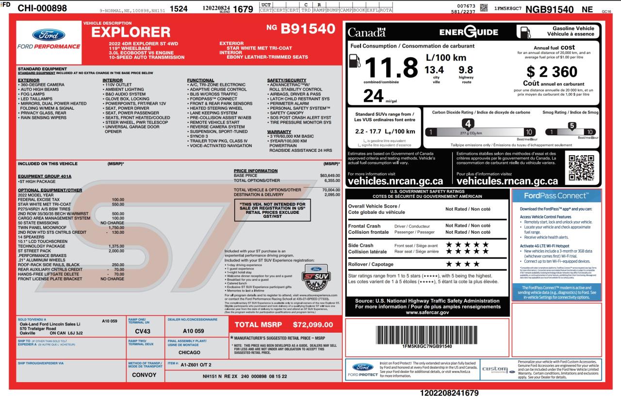 2022 Ford Explorer 401A|ST STREET PK|ST APP PK|TECH PK|CARGO PK Photo