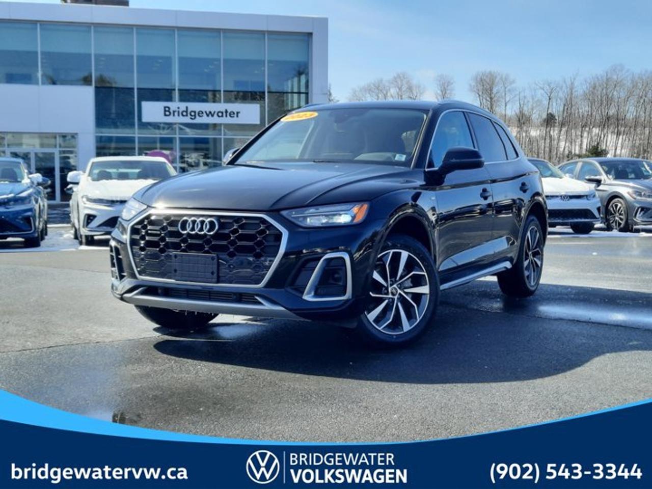 New Price! 2023 Audi Q5 45 Progressivquattro | Apple CarPlay | Android Auto | Sirus XM Certified.This vehicle is a Steele Certified Pre-Owned Vehicle, offering added confidence through enhanced inspection standards and dealership-backed benefits. Steele Certified Reconditioning Process: Comprehensive multi-point inspection Mechanical and cosmetic reconditioning completed as needed Brake, tire, and battery assessment Professional detailing Final quality control road test Steele Certified Pre-Owned vehicles include additional ownership benefits. Any concerns related to the certification process must be reviewed and addressed by the original selling dealer.CARFAX Canada One Owner Odometer is 9814 kilometers below market average!Mythos Black Metallic quattro 7-Speed Automatic S tronic 2.0L 4-Cylinder TFSI Black Leather, 10 Speakers, 4-Wheel Disc Brakes, 5.302 Axle Ratio, ABS brakes, Air Conditioning, Alloy wheels, AM/FM radio: SiriusXM, Auto High-beam Headlights, Auto-dimming door mirrors, Auto-dimming Rear-View mirror, Automatic temperature control, Brake assist, Bumpers: body-colour, Compass, Delay-off headlights, Driver door bin, Driver vanity mirror, Dual front impact airbags, Dual front side impact airbags, Electronic Stability Control, Emergency communication system: Audi connect Security and Assistance, Exterior Parking Camera Rear, Four wheel independent suspension, Front anti-roll bar, Front Bucket Seats, Front dual zone A/C, Front fog lights, Front reading lights, Garage door transmitter: HomeLink, Headlight cleaning, Heated door mirrors, Heated Front Bucket Seats, Heated front seats, Heated steering wheel, Illuminated entry, Leather Seating Surfaces, Leather Shift Knob, Low tire pressure warning, Memory seat, Navigation system: MMI Navigation plus, Outside temperature display, Overhead airbag, Overhead console, Panic alarm, Passenger door bin, Passenger vanity mirror, Power door mirrors, Power driver seat, Power Liftgate, Power moonroof, Power passenger seat, Power steering, Power windows, Radio data system, Radio: MMI Navigation Plus w/SiriusXM Satellite, Rain sensing wipers, Rear air conditioning, Rear anti-roll bar, Rear fog lights, Rear reading lights, Rear window defroster, Rear window wiper, Remote keyless entry, Roof rack, Security system, Speed control, Speed-sensing steering, Speed-Sensitive Wipers, Split folding rear seat, Spoiler, Steering wheel mounted audio controls, Tachometer, Telescoping steering wheel, Tilt steering wheel, Traction control, Trip computer, Turn signal indicator mirrors, Variably intermittent wipers, Wheels: 8.0J x 19 5-Twin-Arm Design.