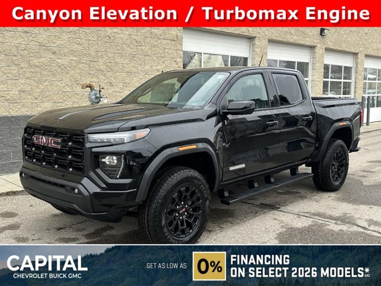 This GMC Canyon delivers a Turbocharged Gas I4 2.7L/ engine powering this Automatic transmission. TRANSMISSION, 8-SPEED AUTOMATIC, 8L80 (STD), REAR AXLE, 3.42 RATIO, ONYX BLACK.*This GMC Canyon Comes Equipped with These Options *CONVENIENCE PACKAGE includes (DEG) Driver and front passenger sliding visor with illuminated vanity mirrors, (T40) LED front fog lamps, (CJ2) dual zone automatic climate control, (KI6) 120-volt power outlet rear of console, (KC9) 120-volt bed-mounted power outlet, (BTV) Remote Start, (DD8) inside rear view auto-dimming mirror, (N37) manual tilt/telescoping steering column, (UBI) 2-USB Charge Only, rear of console, (BDR) Tailgate keyed cylinder lock, (BPC) MultiStow Tailgate, (C75) Front interior courtesy light with dual reading light and (PPA) EZ-Lift and Lower tailgate , LPO, CARGO TIE-DOWNS, (4) (dealer-installed), LPO, BLACK ASSIST STEP (dealer-installed), LPO, ALL-WEATHER FLOOR LINER, 1ST AND 2ND ROWS includes GMC logo, (dealer-installed), ENGINE, TURBOMAX (310 hp [231 kW] @ 5600 rpm, 430 lb-ft of torque [583 Nm] @ 3000 rpm) (STD), ENGINE BLOCK HEATER, ELEVATION PREFERRED EQUIPMENT GROUP includes standard equipment, 3 YEARS SIRIUSXM, Wireless Apple CarPlay/Wireless Android Auto, Windows, remote Express-Down, all windows.* Stop By Today *Stop by Capital Chevrolet Buick GMC Inc. located at 13103 Lake Fraser Drive SE, Calgary, AB T2J 3H5 for a quick visit and a great vehicle!