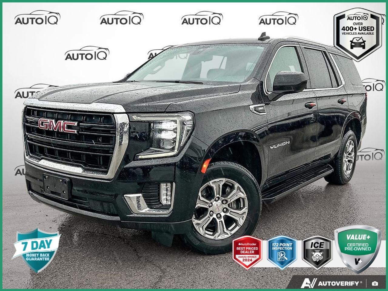 New Price! Recent Arrival!<br>CARFAX Canada No Reported Accidents CARFAX Canada One Owner<br><br>| One Owner, | No Accidents, | Apple CarPlay/Android Auto, 4WD, 3.23 Rear Axle Ratio, 3rd row seats: split-bench, AM/FM radio: SiriusXM with 360L, Apple CarPlay/Android Auto, Auto High-beam Headlights, Automatic Emergency Braking, Automatic Stop/Start, Brake assist, Cloth Seat Trim, Front & Rear Park Assist, Front Bucket Seats, Front dual zone A/C, Front fog lights, Fully automatic headlights, Illuminated entry, Lane Departure Warning System, Power passenger seat, Preferred Equipment Group 3SA, Rain sensing wipers, Rear air conditioning, SiriusXM w/360L, Split folding rear seat, Start/Stop System Disable Button, Variably intermittent wipers, Wheels: 18 x 8.5 6-Spoke Machined Aluminum.<br><br>Onyx Black SLE<br>8-PASSENGER | LANE KEEP ASSIST W/ LANE DEPARTURE WARNING | WIRELESS APPLECARPLAY AND ANDROID AUTO 2022 GMC Yukon SLE EcoTec3 5.3L V8<br>10-Speed Automatic with Overdrive<br>4WD<br><br>Awards:<br>  * ALG Canada Residual Value<p> </p>

<h4>VALUE+ CERTIFIED PRE-OWNED VEHICLE</h4>

<p>
- 36-point Provincial Safety Inspection<br>
- 172-point inspection combined mechanical, aesthetic, functional inspection including a vehicle report card<br>
- Warranty: 30 Days or 1500 KMS on mechanical safety-related items and extended plans are available<br>
- Complimentary CARFAX Vehicle History Report<br>
- 2X Provincial safety standard for tire tread depth<br>
- 2X Provincial safety standard for brake pad thickness<br>
- 7 Day Money Back Guarantee*<br>
- Market Value Report provided<br>
- Complimentary 3 months SIRIUS XM satellite radio subscription on equipped vehicles<br>
- Complimentary wash and vacuum<br>
- Vehicle scanned for open recall notifications from manufacturer
</p>

<p>SPECIAL NOTE: This vehicle is reserved for AutoIQs retail customers only. Please, No dealer calls. Errors & omissions excepted.</p>

<p>*As-traded, specialty or high-performance vehicles are excluded from the 7-Day Money Back Guarantee Program (including, but not limited to Ford Shelby, Ford mustang GT, Ford Raptor, Chevrolet Corvette, Camaro 2SS, Camaro ZL1, V-Series Cadillac, Dodge/Jeep SRT, Hyundai N Line, all electric models)</p>