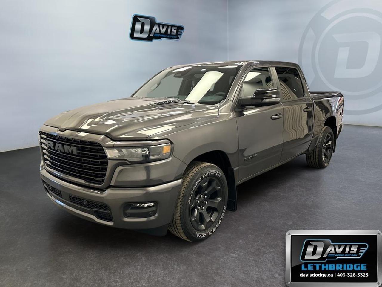 <b>Navigation, Apple CarPlay, Android Auto, 360 Camera, Heated Seats!<br /> <br /></b><br /> The 2025 Ram 1500 Sport delivers a perfect balance of power, style, and advanced technology. Equipped with a 3.0L I6 Hurricane twin-turbo engine and 8-speed automatic transmission, this 4x4 pickup offers impressive towing and payload capabilities. Its aggressive Sport styling includes black exterior accents, sport performance hood, LED headlamps, dual exhaust with black tips, and 20-inch aluminum wheels, making a bold statement on the road. Features like adaptive cruise control, electronic stability control, trailer sway damping, and full-size spare tire ensure safety and confidence on every drive.<br /><br />Inside, the Ram 1500 Sport is built for comfort and connectivity. It comes with premium cloth/vinyl bucket seats, heated front seats, 12-inch Uconnect 5 touchscreen, Apple CarPlay, Android Auto, and multiple USB ports. Dual-zone climate control, rear underseat storage, and a full-length floor console enhance passenger convenience and everyday usability.<br /><br />Advanced safety and driver-assist features include blind-spot monitoring, surround-view camera system, active lane management, evasive steering assist, and intersection collision assist. Optional upgrades such as remote start, power-adjustable pedals, and trailer brake controller make the 2025 Ram 1500 Sport a capable, stylish, and tech-forward full-size truck ready for work or weekend adventures.<br /> <br />To apply right now for financing use this link: <a href=https://lethbridge.davisdodge.ca/free-credit-check/ target=_blank rel=nofollow noopener noreferrer>https://lethbridge.davisdodge.ca/free-credit-check/</a><br /> <br /><br />Locally Owned & Trusted for Over 35 Years  Davis Dodge in Lethbridge, AB <br /><br /> At Davis Dodge, weve proudly served the Lethbridge community for more than 35 years, offering an unparalleled car buying experience. Dont just take our word for itour Google reviews speak volumes about our commitment to exceptional service. <br /><br /> Delivery & At-Home Test Drives: Convenient options to suit your lifestyle. <br /><br /> Flexible Financing for Everyone: Get the vehicle you need with financing solutions tailored to your situation. <br /><br /> Full Mechanical Inspections & Professional Cleaning: Every vehicle is thoroughly inspected and cleaned before it hits our lot.<br /><br /> We take all makes and models on trade and offer competitive pricing with inventory that changes daily. Whether you're shopping for a Chrysler, Dodge, Jeep, RAM, or FIAT, our AMVIC Licensed dealership makes it easy to browse, buy, and drive away.<br /><br /> Located in Lethbridge, AB, we proudly serve customers in Fort Macleod, Taber, Claresholm, and Coaldale. Shop online or visit us today to experience the best in sales, service, and selection. Standard bank rates apply; taxes are additional.<br /><br /> Vehicle pricing offer shown expires 2026-06-30. <br /> Come by and check out our fleet of 50+ used cars and trucks and 110+ new cars and trucks for sale in Lethbridge. o~o