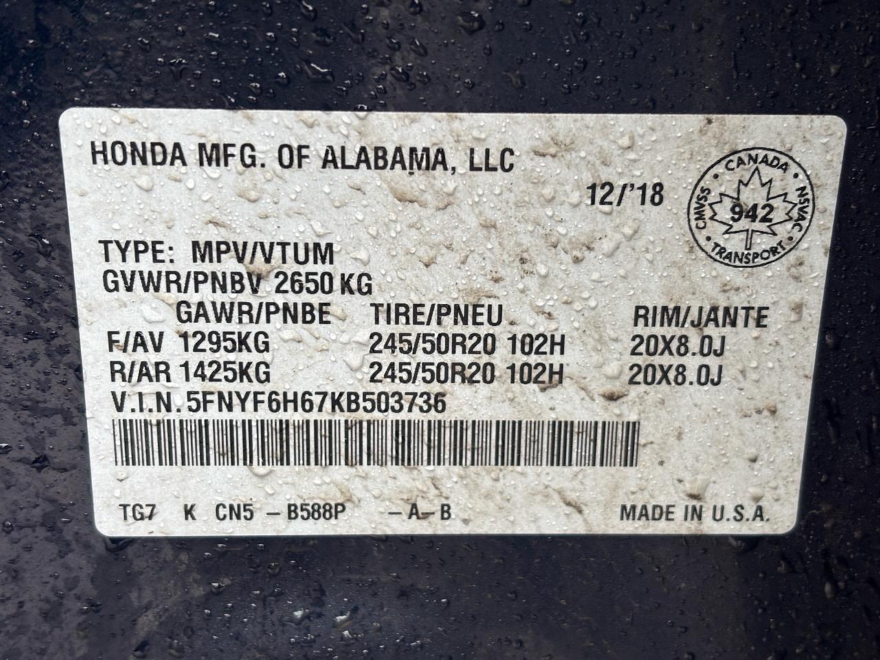 2019 Honda Pilot Touring 7-Passenger AWD Photo