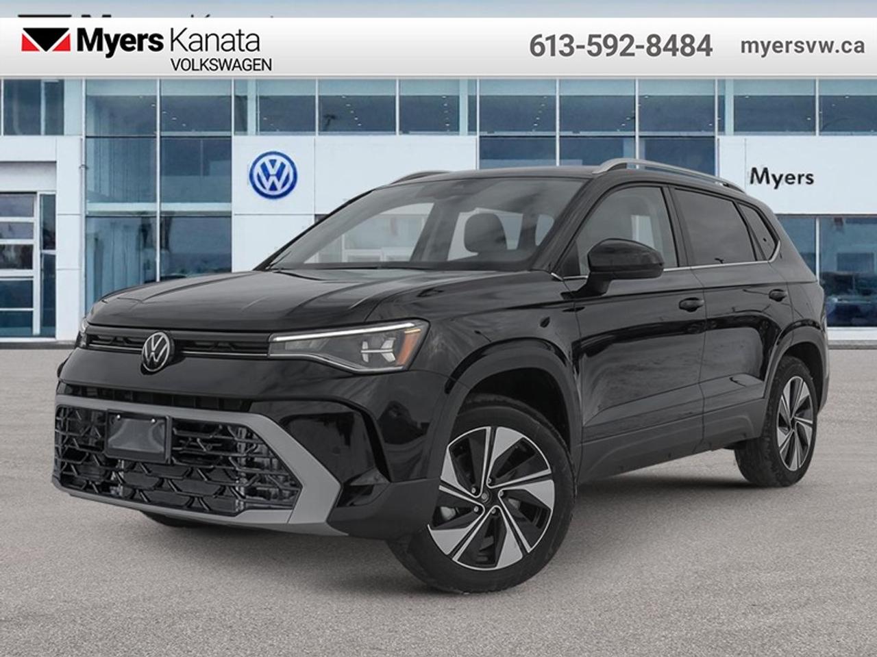 <b>Cooled Seats,  Navigation,  Sunroof,  Parking Sensors,  Wireless Charing!</b><br> <br> The 2026 Volkswagen Taos stands out with its confident presence, sculpted exterior and dynamic character that catch the eye on any drive.<br> <br>From the outside, the 2026 Taos presents sleek body lines, a refreshed front fascia and modern lighting that reflect a confident, urban-ready look. Inside, the cabin features intuitive connectivity, quality materials and seating designed to comfortably accommodate both driver and passengers. With its thoughtful flexibility, smart features and Volkswagens commitment to reliability, the Taos offers a compelling choice for those seeking compact SUV versatility.<br> <br>This Dp Blk Prl SUV has an Automatic transmission and is powered by a 174HP 1.5L 4 Cylinder Engine. <br> <br> Our Taoss trim level is Highline. This trim rewards you with inbuilt navigation, a dual panel sunroof, front and rear parking sensors, wireless device charging, remote engine start, ventilated and heated front seats, a heated steering wheel, adaptive cruise control, and an 8-inch infotainment screen with Apple CarPlay and Android Auto. Safety features also include lane keep assist with lane departure warning, collision mitigation, blind spot alert, and autonomous emergency braking. This vehicle has been upgraded with the following features: Cooled Seats, Navigation, Sunroof, Parking Sensors, Wireless Charing, Remote Start, Leather Seats.<br><br> <br>To apply right now for financing use this link: <a href=https://www.myersvw.ca/financing-request/ target=_blank>https://www.myersvw.ca/financing-request/</a><br> <br/><br>Call one of our experienced Sales Representatives today and book your very own test drive! Why buy from us? Move with the Myers Automotive Group since 1942! We take all trade-ins - Appraisers on site!<br> Come by and check out our fleet of 40+ used cars and trucks and 180+ new cars and trucks for sale in Kanata.  o~o