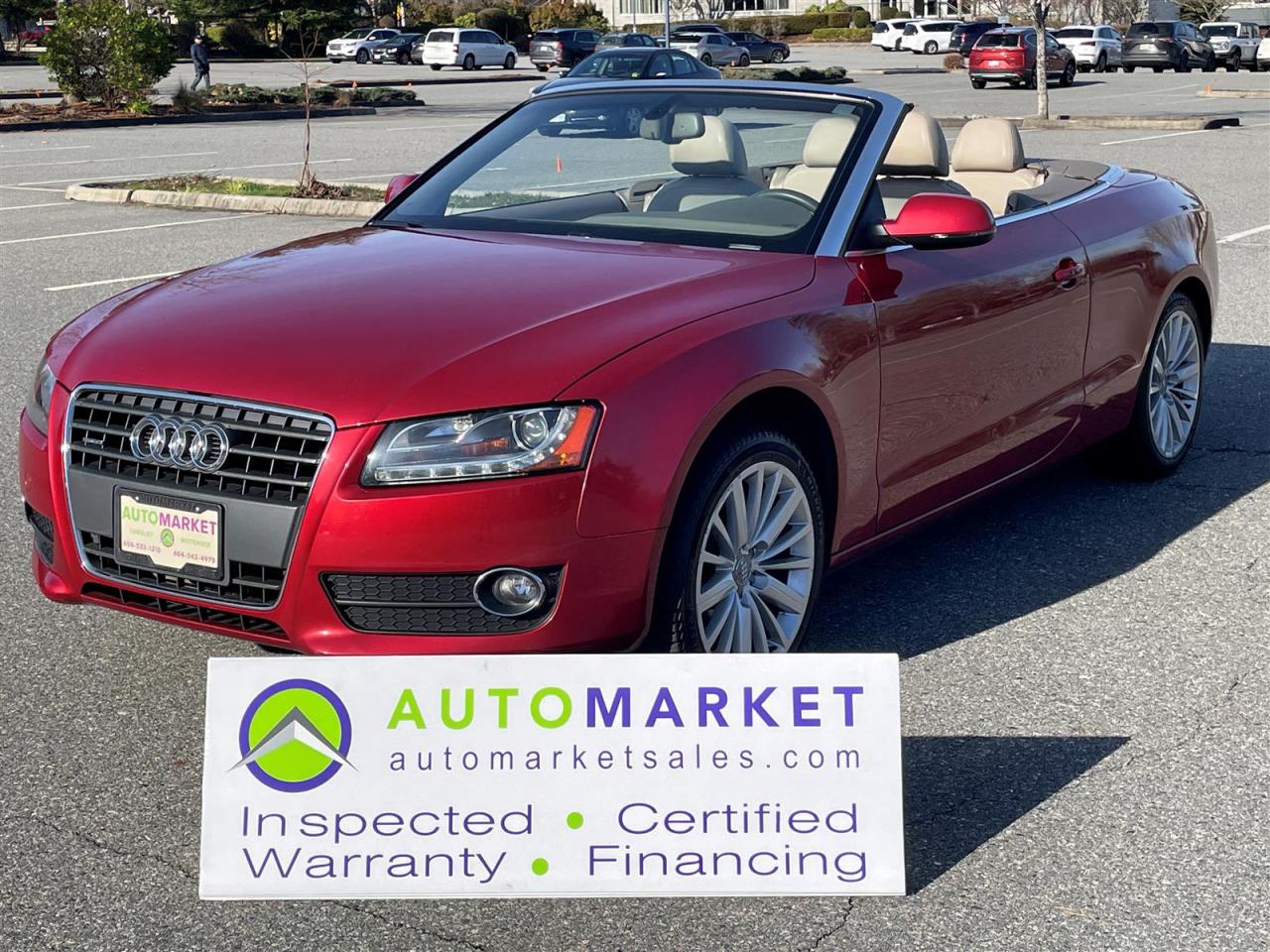 EXTREMELY CLEAN AND BEAUTIFUL, TONS OF SERVICE HISTORY AT AUDI, CLEAN TI3<br /><br />Welcome to the Automarket, your community dealershi of "YES". We are featuring an extremely clean, beautiful and very well serviced A5 Cabriolet.<br /><br />This is a local one owner car where the owner religiously serviced his car at Audi. We have just replaced the front struts and control arms and at 95,000km, the timing chain was replaced, as well as the spark plugs, coil packs, brakes and so much more.<br /><br />Having been fully inspected, we know that the Tires are 90% New, the Brakes are 90% new in the front and 60% new inthe rear. We have also changed the oil, tested the battery and the coolant as well as fully detailed the vehicle for your enjoyment and peace of mind.<br /><br />2 LOCATIONS TO SERVE YOU, BE SURE TO CALL FIRST TO CONFIRM WHERE THE VEHICLE IS PARKED<br />WHITE ROCK 604-542-4970 LANGLEY 604-533-1310 OWNER'S CELL 604-649-0565<br /><br />We are a family owned and operated business since 1983 and we are committed to offering outstanding vehicles backed by exceptional customer service, now and in the future.<br />What ever your specific needs may be, we will custom tailor your purchase exactly how you want or need it to be. All you have to do is give us a call and we will happily walk you through all the steps with no stress and no pressure.<br />WE ARE THE HOUSE OF YES?<br />ADDITIONAL BENFITS WHEN BUYING FROM SK AUTOMARKET:<br />ON SITE FINANCING THROUGH OUR 17 AFFILIATED BANKS AND VEHICLE FINANCE COMPANIES<br />IN HOUSE LEASE TO OWN PROGRAM.<br />EVRY VEHICLE HAS UNDERGONE A 120 POINT COMPREHENSIVE INSPECTION<br />EVERY PURCHASE INCLUDES A FREE POWERTRAIN WARRANTY<br />EVERY VEHICLE INCLUDES A CARFAX AND ICBC DAMAGE REPORT<br />EVERY VEHICLE IS GUARANTEED LIEN FREE<br />DISCOUNTED RATES ON PARTS AND SERVICE FOR YOUR NEW CAR AND ANY OTHER FAMILY CARS THAT NEED WORK NOW AND IN THE FUTURE.<br />36 YEARS IN THE VEHICLE SALES INDUSTRY<br />A+++ MEMBER OF THE BETTER BUSINESS BUREAU<br />RATED TOP DEALER BY CARGURUS 2 YEARS IN A ROW<br />MEMBER IN GOOD STANDING WITH THE VEHICLE SALES AUTHORITY OF BRITISH COLUMBIA<br />MEMBER OF THE AUTOMOTIVE RETAILERS ASSOCIATION<br />COMMITTED CONTRIBUTER TO OUR LOCAL COMMUNITY AND THE RESIDENTS OF BC<br /><br /> This vehicle has been Fully Inspected, Certified and Qualifies for Our Free Extended Warranty.Don't forget to ask about our Great Finance and Lease Rates. We also have a Options for Buy Here Pay Here and Lease to Own for Good Customers in Bad Situations. 2 locations to help you, White Rock and Langley. Be sure to call before you come to confirm the vehicles location and availability or look us up at www.automarketsales.com. White Rock 604-542-4970 and Langley 604-533-1310. Serving Surrey, Delta, Langley, Richmond, Vancouver, all of BC and western Canada. Financing & leasing available. CALL SK AUTOMARKET LTD. 6045424970. Call us toll-free at 1 877 813-6807. $999 Documentation fee (negotiable) and applicable taxes are in addition to advertised prices. LANGLEY LOCATION DEALER# 40038 S. SURREY LOCATION DEALER #9987<br />