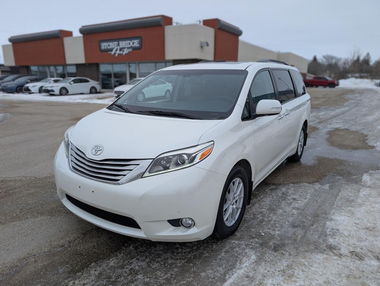<p>Come finance this vehicle with us. Apply on our website stonebridgeauto.com&nbsp;<br>&nbsp;<br>2015 Toyota Sienna Limited with 138220km. 3.5L V6 AWD. Clean title and safetied.&nbsp;</p><p>Leather interior<br>Heated steering wheel<br>Heated seats<br>Power seats with memory drivers seat<br>Tri climate control<br>Rear DVD player<br>Blind spot monitoring&nbsp;<br>Back up camera<br>Power doors<br>Power hatch<br>Bluetooth</p><p>We take trades! Vehicle is for sale in Steinbach by STONE BRIDGE AUTO INC. Dealer #5000 we are a small business focused on customer satisfaction. Text or call before coming to view and ask for sales.</p>