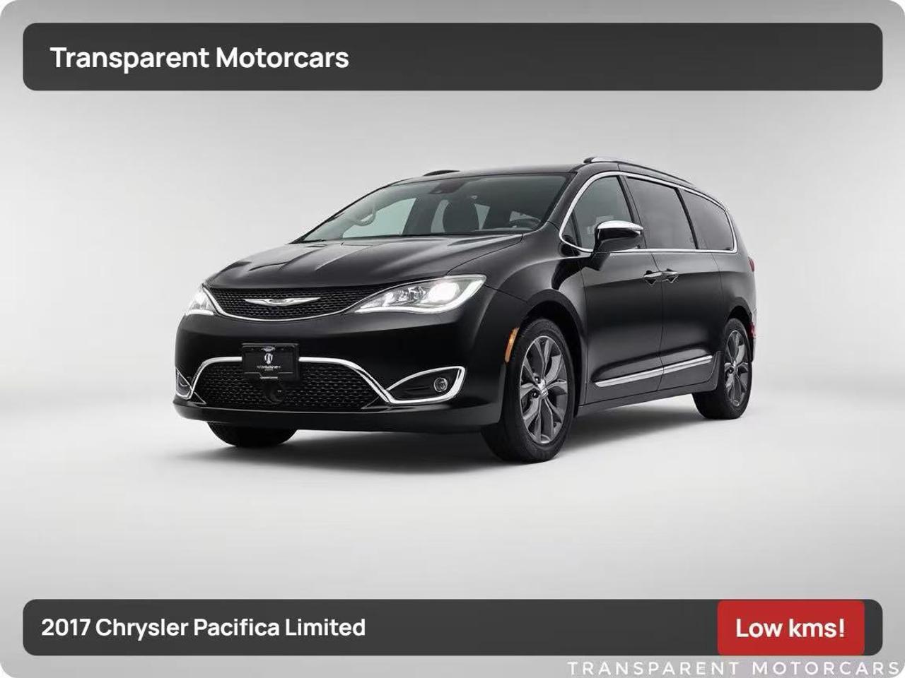 Transparent Motorcars is pleased to offer this beautiful 2017 Chrysler Pacifica Limited With 52,486kms Only, No Accident. It Features 287 Horsepower 3.6L V6 Engine 9-Speed Shiftable Automatic Transmission, ADVANCED SAFETYTEC GROUP, Advanced Brake Assist, Lane Departure Warning With Lane Keep Assist, Forward Collision Warning With Active Braking, 360 Camera, Park-Sense Front And Rear Park Assist, Parallel And Perpendicular Park Assist With Stop, Rain Sensors, Automatic High-Beam lamp Control, UCONNECT THEATRE GROUP, Front Seatback Dual 10-inch Touchscreens, 3-Chanel Wireless Headphones/Remote Control, Video USB Port, Blu-Ray DVD Plater With Video USB Port, HD Multimedia Interface Port, 115 AUX Power Outlet, Front Power Sunshades, And Much More! <br/> <br/> <br/> Stock# G0035C Dealer # 50276 <br/> <br/> <br/> $995 Documentation Fee <br/> <br/> <br/> 3771 No.3 Road Richmond/4211 No.3 Road Richmond <br/> <br/> <br/> This vehicle has undergone a comprehensive 110-point inspection at our state-of-the-art service facility, covering: Powertrain, Suspension, Tire Tread Depth ,Brake Condition ,All Electrical Components <br/> <br/> <br/> *Each vehicle comes with a limited warranty for your peace of mind. <br/> <br/> <br/> *Free, full CARFAX Vehicle History Report available upon request. <br/> <br/> <br/> *We are a 5-star rated Google dealership, trusted by our customers. <br/> <br/> <br/> *Thousands of satisfied customers  we invite you to join our automotive family! <br/> <br/> <br/> *Complimentary pick-up service from the airport, ferry terminal, or SkyTrain station is available. <br/> <br/> <br/> *For details on our refund and buyback policy, please contact our team directly. <br/> <br/> <br/> At our dealership, we pride ourselves on building lasting relationships with our customers. Were not just a one-time dealer  we are committed to being your trusted partner for all your vehicle needs, now and in the future. From your initial purchase to ongoing service, we aim to exceed expectations every step of the way. <br/>