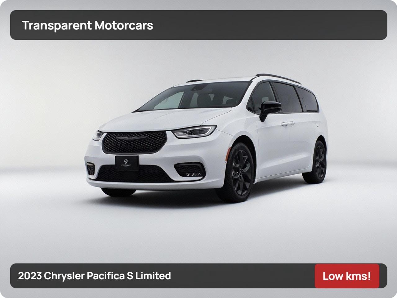 Transparent Motorcars is pleased to offer this beautiful Bright White 2023 Chrysler Pacifica S Limited With 7,861kms. It Features 287 Horsepower V6 Engine Paired With 9-Speed Automatic Transmission, 7/8 Seats Interior, Harman/Kardon Premium Sound System, S Appearance Package, 360 Camera And Rear Parking Aid, Navigation System, Keyless Start/Entry, Rear Entertainment, Heated/Ventilated Seats, Heated Steering Wheel, Power Sliding Doors, Multi-Zone Climate Control, Apple CarPlay/Android Auto, Panoramic Sunroof, Automatic LED Headlights And Much More! <br/> <br/> <br/> Stock# G0049P Dealer # 50276 <br/> <br/> <br/> $995 Documentation Fee <br/> <br/> <br/> 3771 No.3 Road Richmond/4211 No.3 Road Richmond <br/> <br/> <br/> This vehicle has undergone a comprehensive 110-point inspection at our state-of-the-art service facility, covering: Powertrain, Suspension, Tire Tread Depth ,Brake Condition ,All Electrical Components <br/> <br/> <br/> *Each vehicle comes with a limited warranty for your peace of mind. <br/> <br/> <br/> *Free, full CARFAX Vehicle History Report available upon request. <br/> <br/> <br/> *We are a 5-star rated Google dealership, trusted by our customers. <br/> <br/> <br/> *Thousands of satisfied customers  we invite you to join our automotive family! <br/> <br/> <br/> *Complimentary pick-up service from the airport, ferry terminal, or SkyTrain station is available. <br/> <br/> <br/> *For details on our refund and buyback policy, please contact our team directly. <br/> <br/> <br/> At our dealership, we pride ourselves on building lasting relationships with our customers. Were not just a one-time dealer  we are committed to being your trusted partner for all your vehicle needs, now and in the future. From your initial purchase to ongoing service, we aim to exceed expectations every step of the way. <br/>