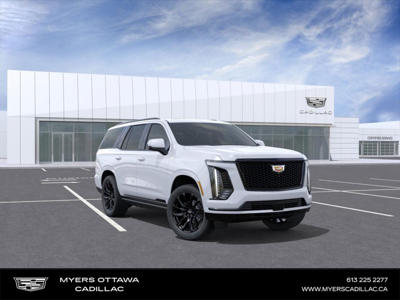 <br> <br>The 2026 Cadillac Escalade offers serious capability with the composure and sophistication expected of a flagship SUV. <br> <br>The 2026 Cadillac Escalade fuses commanding design, top-tier technology and full-size versatility to create a luxury SUV built to impress. Inside, the cabin features high-quality materials, intuitive displays and thoughtfully designed seating to ensure comfort for all passengers. With its elevated craftsmanship, powerful presence and premium features, the Escalade stands out as a refined choice for those who expect the best.<br> <br>This Vibrant White Tricoat SUV has an Automatic transmission. <br> <br> Our Escalades trim level is Sport. This dynamic Escalade Sport offers an impressive list of features such as a massive panoramic sunroof, magnetic ride control suspension, a stunning 55 inch touchscreen that is paired with wireless Apple CarPlay and Android Auto, built-in navigation, signature IntelliBeam LED headlights, gloss black exterior trim accents, trailering blind spot detection and premium leather seats. Additional features include heads up display, heated and cooled seats, remote start, a heated power steering wheel, tri-zone climate control, a built-in Wi-Fi hotspot, premium 21-speaker AKG audio system, augmented reality display, wireless device charging, interior ambient lighting, 360 degree parking camera with a digital rearview mirror, and automatic active brake assist plus so much more! This vehicle has been upgraded with the following features: Leather Seats, Aluminum Wheels, Rear Entertainment.<br><br> <br/>    5.49% financing for 84 months. <br> Buy this vehicle now for the lowest bi-weekly payment of <b>$1046.22</b> with $0 down for 84 months @ 5.49% APR O.A.C. ( Plus applicable taxes -  **Rebates may not be applicable on all purchase types [cash, lease, or finance]. Eligibility and conditions may vary. Please see dealer for full details and confirmation of eligibility.    / Federal Luxury Tax of $9659.00 included.).  Incentives expire 2026-03-31.  See dealer for details. <br> <br> o~o