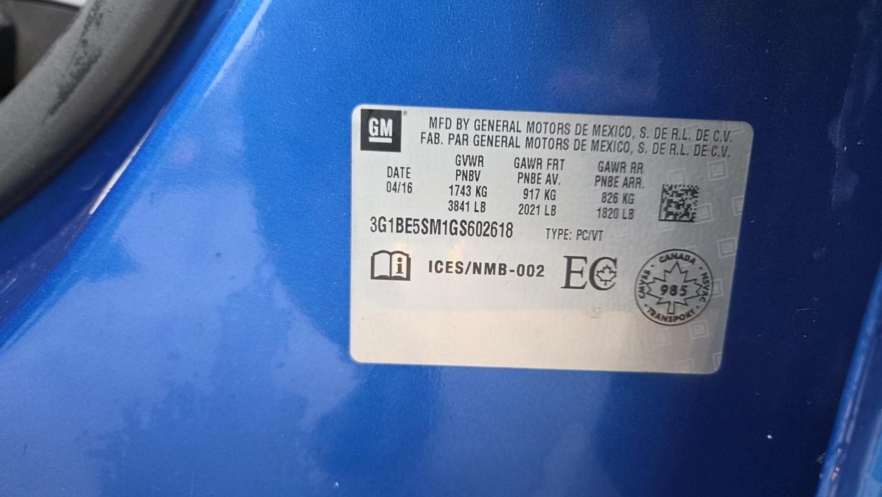 2016 Chevrolet Cruze LT, AUTO, 4 CYL, ONLY 156KMS, ALLOYS, CERTIFIED Photo