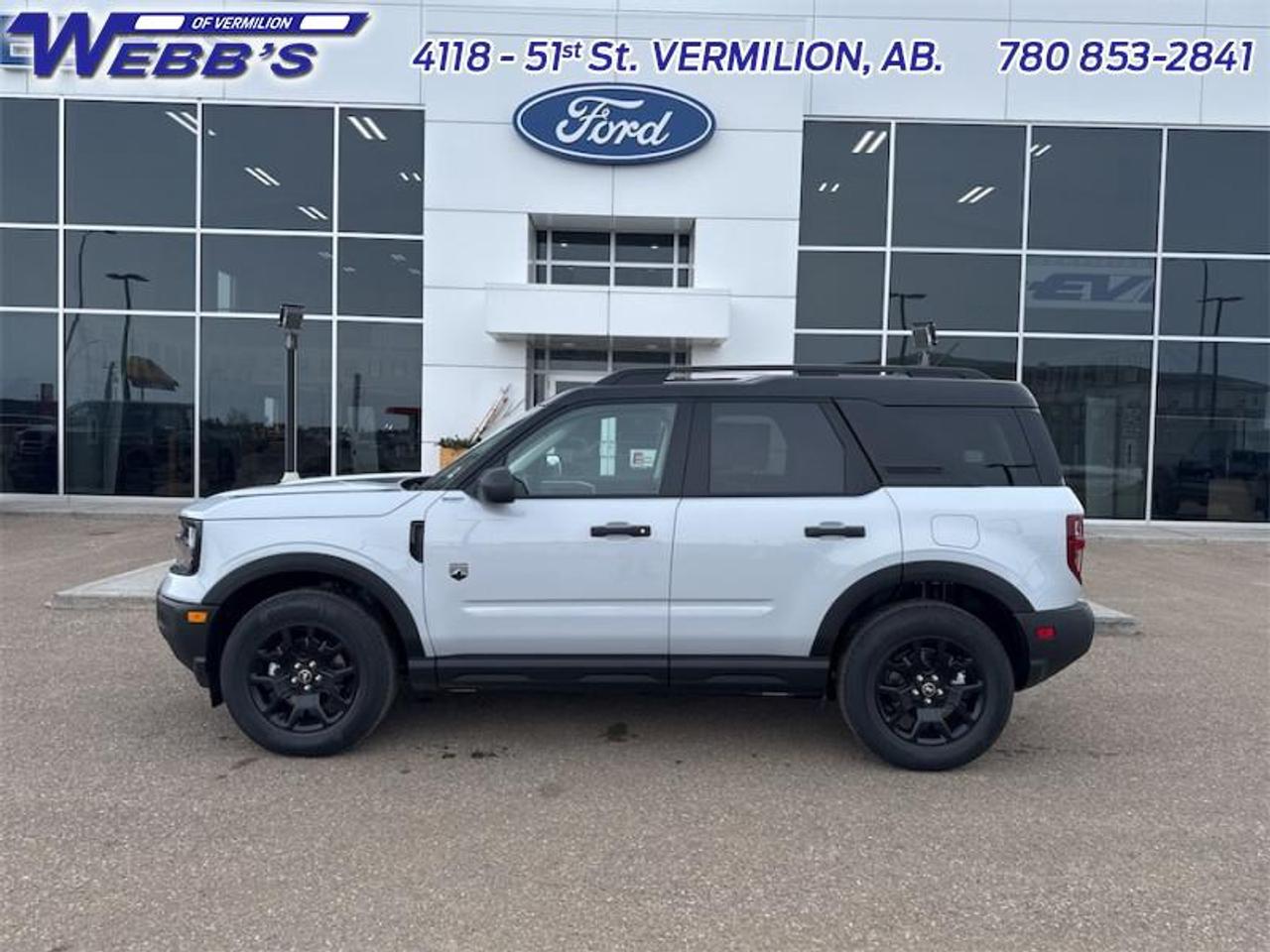 <b>Black Appearance Package, 17 Wheels, Convenience Package!</b><br> <br> <br> <br>The 2026 Ford Bronco Sport blends bold off-road styling, athletic capability and everyday versatility into one compact SUV built for adventure. <br> <br>The 2026 Ford Bronco Sport combines rugged styling, modern tech and flexible utility to create a compact SUV that doesnt compromise on spirit. Inside, the cabin features quality materials, intuitive connectivity and thoughtful design to keep passengers comfortable and engaged. With its trail-ready attitude, confident presence and Fords heritage of capability, the Bronco Sport is built to carry your lifestyle forward.<br> <br>This Space White Metallic SUV has a 8 Speed Automatic transmission and is powered by a 181HP 1.5L 3 Cylinder Engine. <br> <br> Our Bronco Sports trim level is Big Bend. Inside, heated cloth bucket seats with power adjustability, a user-friendly 13.2-inch SYNC 4 display, and wireless Apple CarPlay, Android Auto, and Alexa integration make every drive comfortable and connected. Adaptive cruise control with stop-and-go, a proximity key with push-button start, and smart device remote start enhance convenience, while voice-activated climate control and clever storage solutions add refinement to its rugged personality. The cabins modern design features metallic accents and soft-touch materials that complement its functional layout. Outside, bold 17-inch carbonized grey alloy wheels, LED headlights, and black body trim give it a confident stance, while the Terrain Management System with five G.O.A.T. modes optimizes traction for every driving condition. Safety is prioritized through Ford Co-Pilot360 technologies, including BLIS with Cross-Traffic Alert, Pre-Collision Assist with Automatic Emergency Braking, Lane Keeping Assist, and a rearview camera, ensuring peace of mind on both city streets and untamed trails. This vehicle has been upgraded with the following features: Black Appearance Package, 17 Wheels, Convenience Package.<br><br> View the original window sticker for this vehicle with this url <b><a href=http://www.windowsticker.forddirect.com/windowsticker.pdf?vin=3FMCR9BNXTRE02642 target=_blank>http://www.windowsticker.forddirect.com/windowsticker.pdf?vin=3FMCR9BNXTRE02642</a></b>.<br> <br>To apply right now for financing use this link: <a href=https://www.webbsford.com/financing/ target=_blank>https://www.webbsford.com/financing/</a><br><br> <br/> Total  rebate of $1500 is reflected in the price.   0% financing for 72 months. 0.99% financing for 84 months. <br> Buy this vehicle now for the lowest bi-weekly payment of <b>$262.37</b> with $0 down for 84 months @ 0.99% APR O.A.C. ( taxes included, $199 documentation fee   / Total cost of borrowing $1625   ).  Incentives expire 2026-06-01.  See dealer for details. <br> <br>Webbs Ford is located at 4118 - 51st Street in beautiful Vermilion, AB. <br/>We offer superior sales and service for our valued customers and are committed to serving our friends and clients with the best services possible. If you are looking to set up a test drive in one of our new Fords or looking to inquire about financing options, please call (780) 853-2841 and speak to one of our professional staff members today.   Vehicle pricing offer shown expires 2026-05-31.  o~o